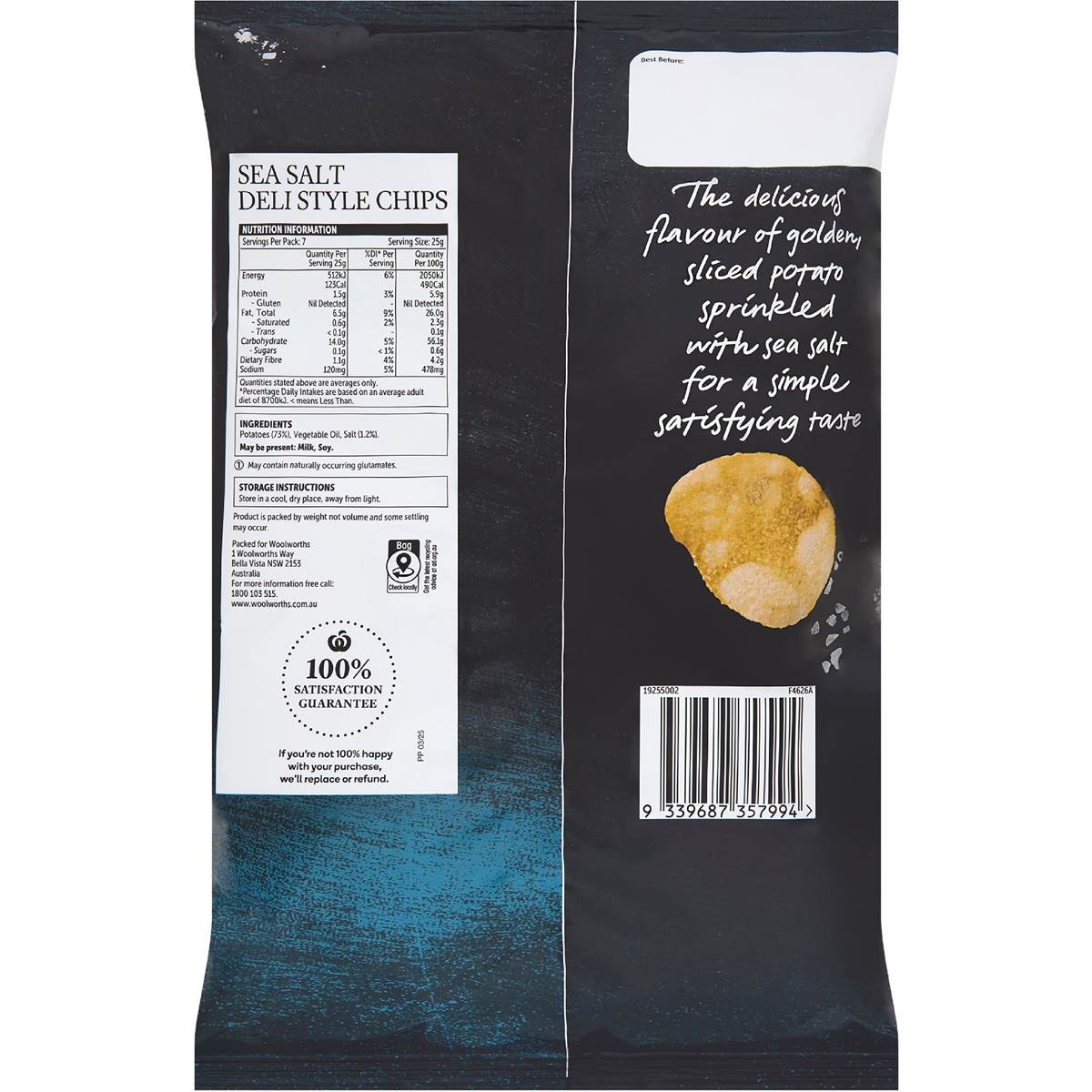 Woolworths Sea Salt Deli Style Potato Chips 175g Woolworths