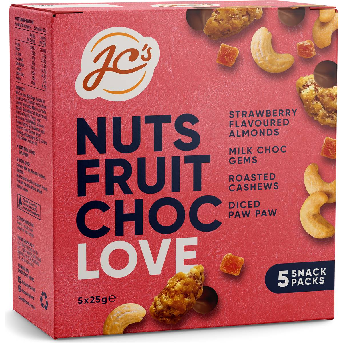 Jc's Nuts Fruit Choc Love Snack Packs 25g X 5 Pack Woolworths