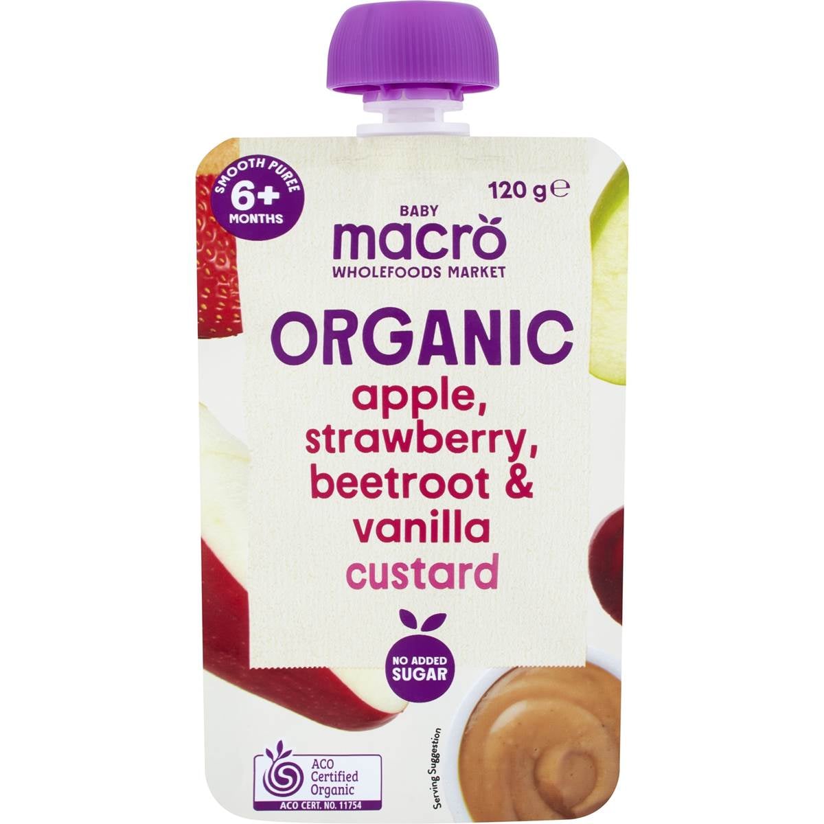 Macro Organic Baby Food Apple Strawberry Beetroot & Vanilla Custard 120g