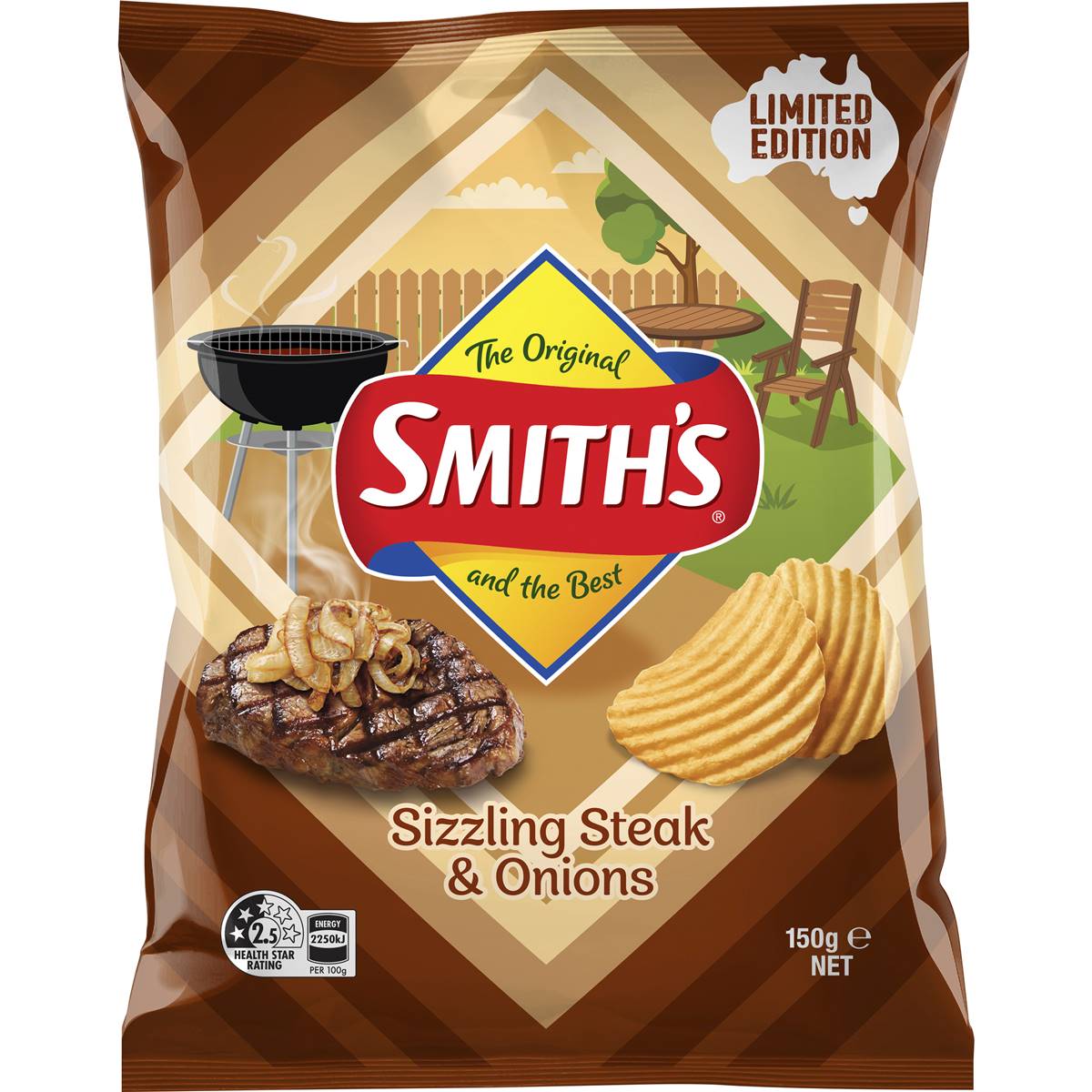 Smith's Sizzling Steak & Onions Chips 150g Woolworths