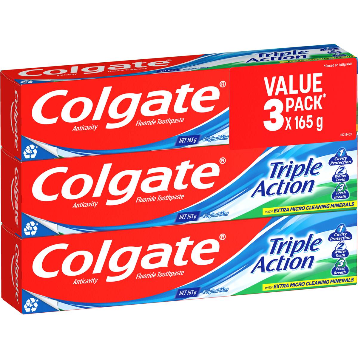 Colgate Triple Action Toothpaste 165g X 3 Pack Woolworths