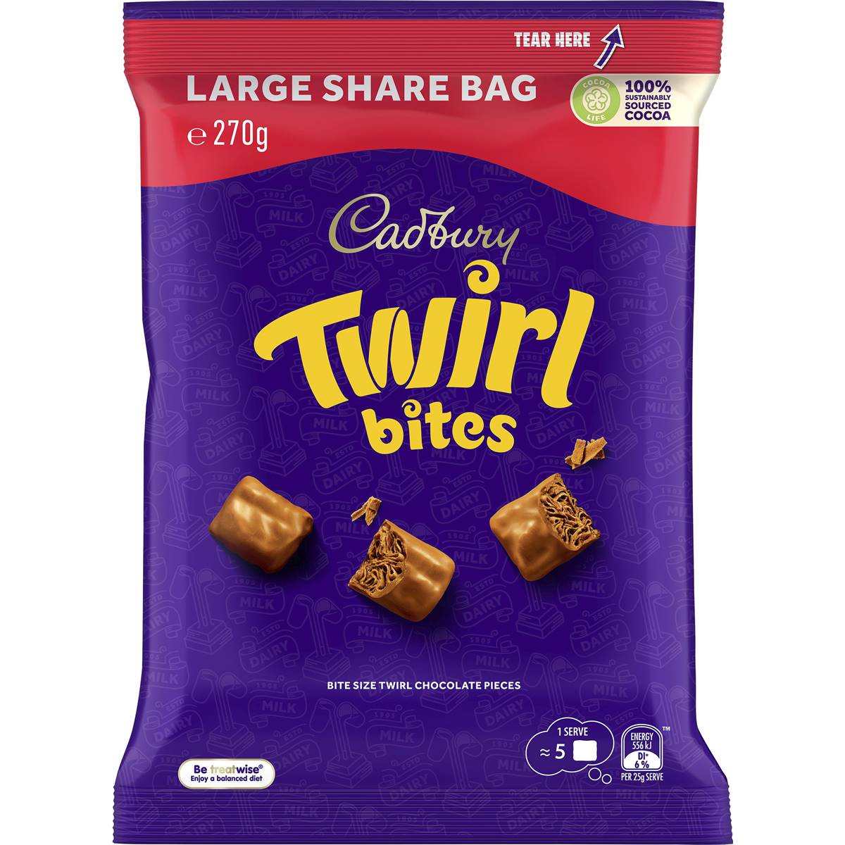 Cadbury Twirl Milk Chocolate Bites Large Snack & Share Bag 270g