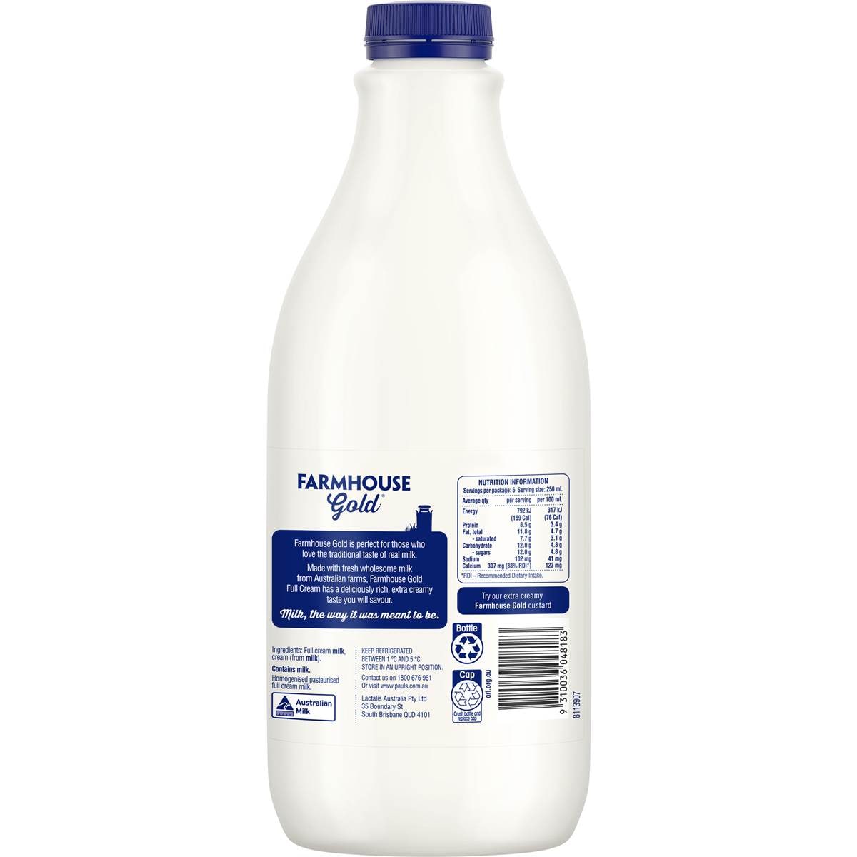 Pauls Farmhouse Gold Full Cream Milk 1.5l Woolworths