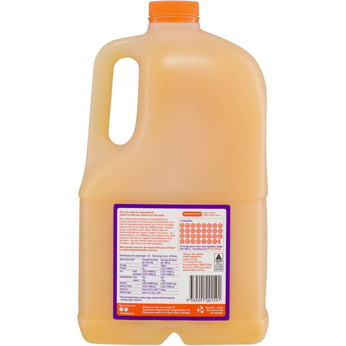 Nudie Nothing But Orange Juice 3l Woolworths