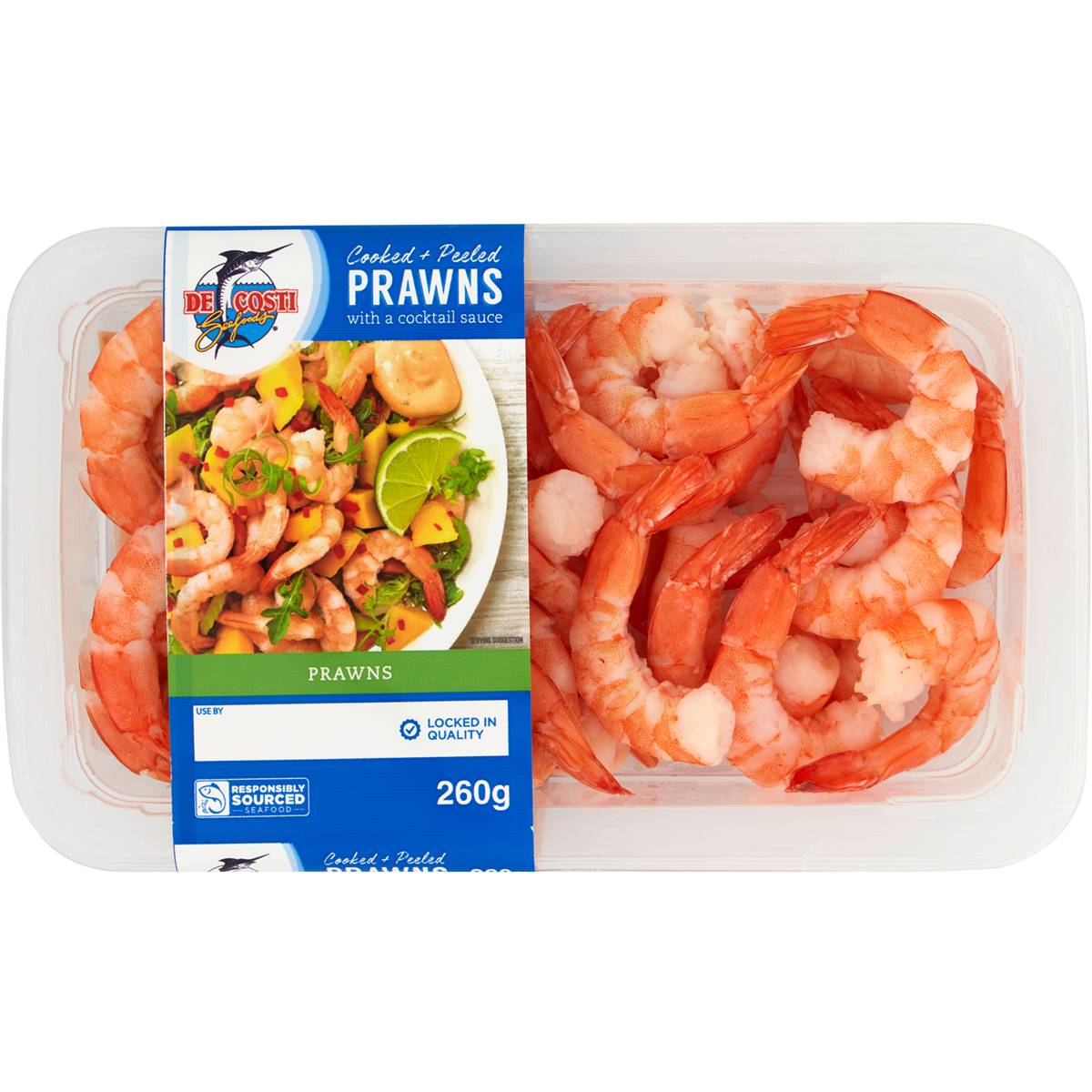 De Costi Seafoods Cooked Prawns Peeled With Cocktail Sauce 260g
