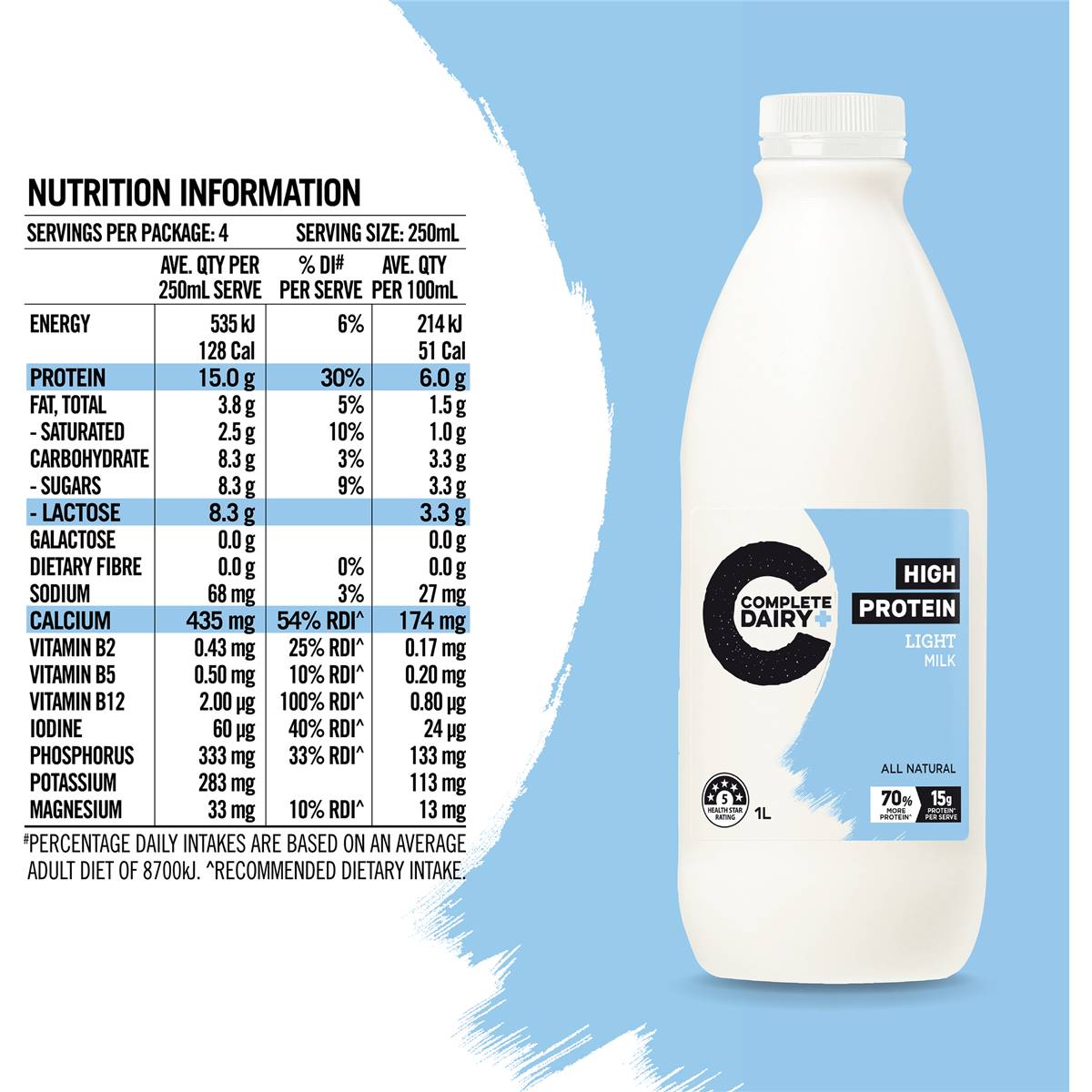The Complete Dairy Light Milk High Protein 1l | Woolworths
