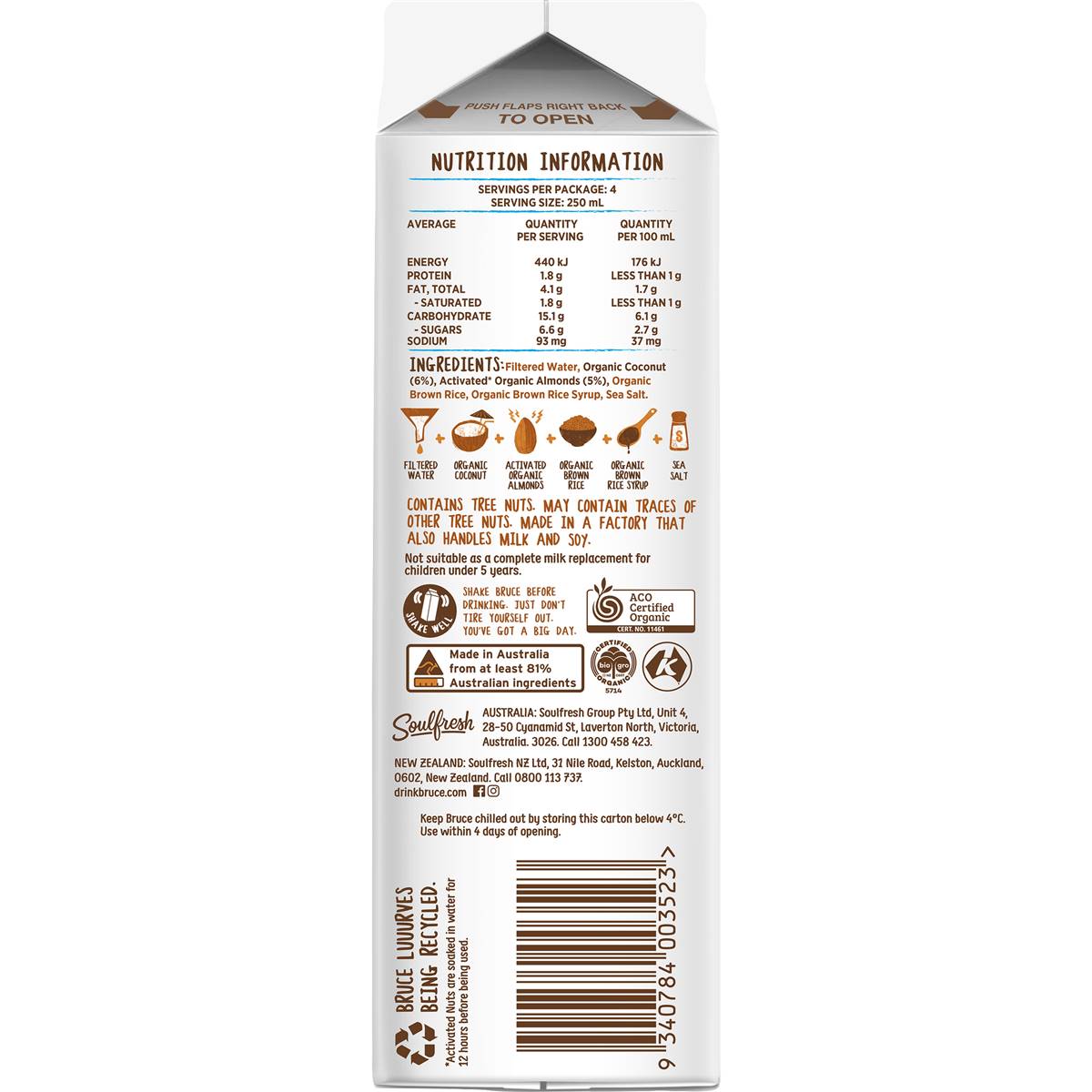 Nutty Bruce Organic Almond Coconut Plant Milk 1l Woolworths