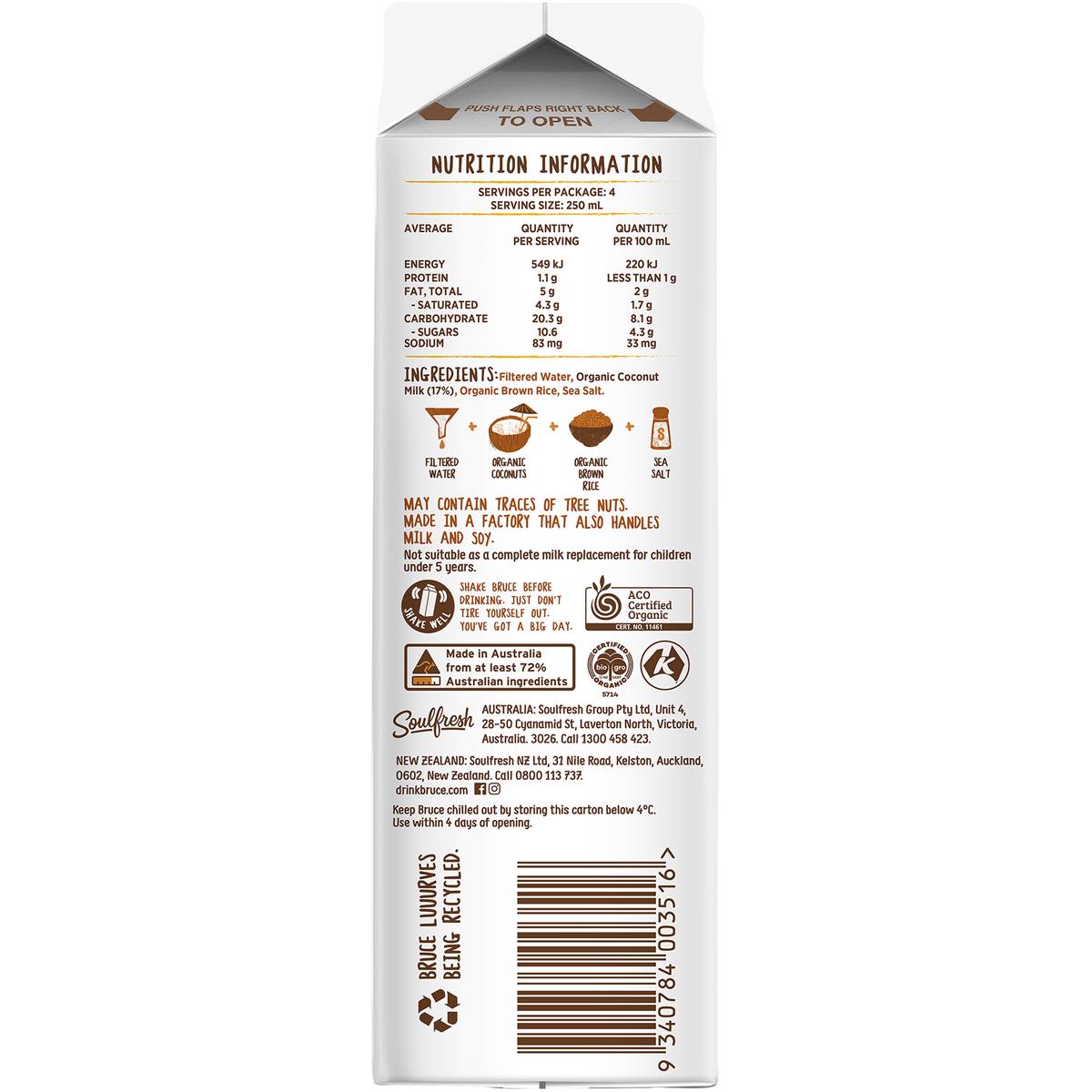 Nutty Bruce Organic Coconut Milk 1l Woolworths