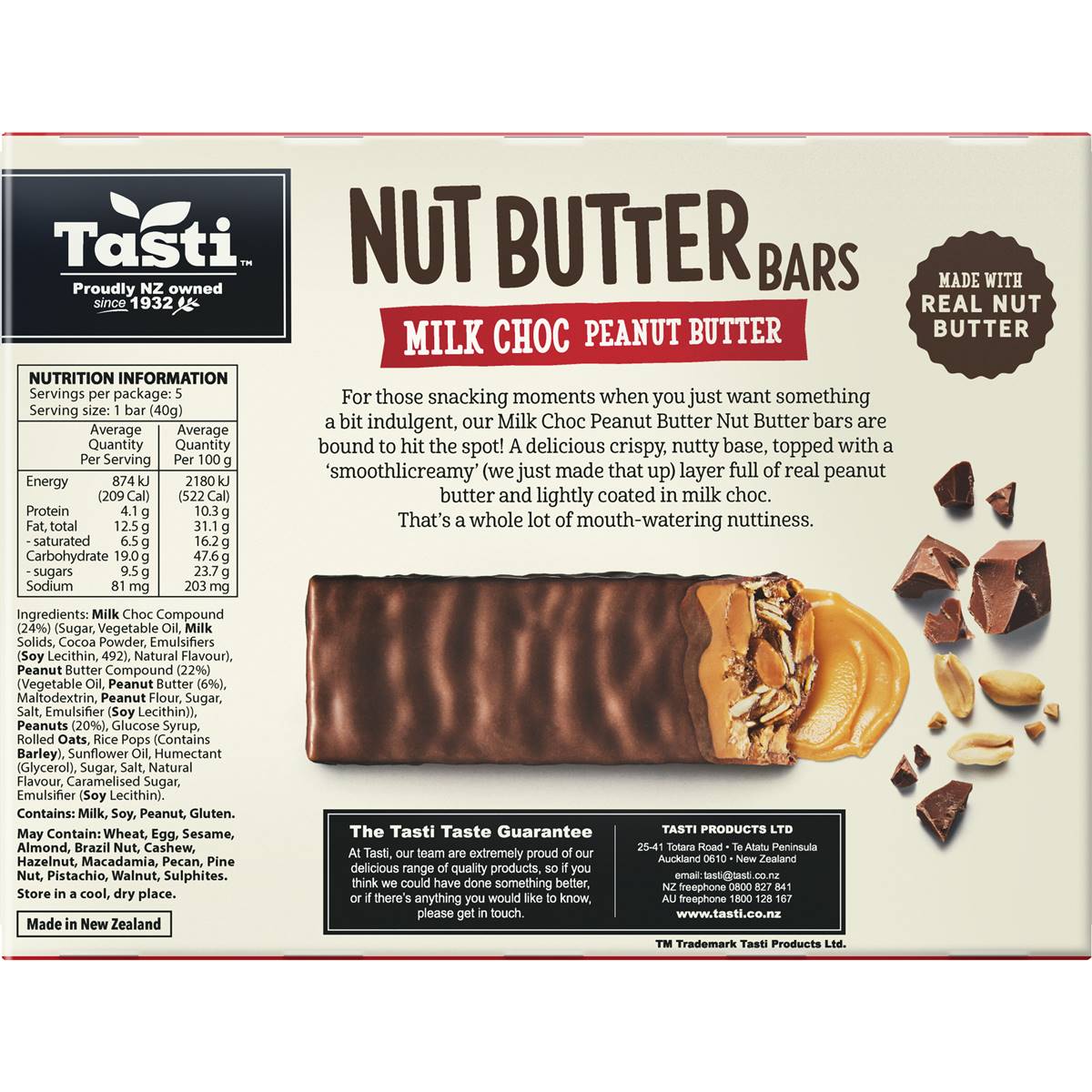 Tasti Nut Butter Bars Milk Choc Peanut Butter 200g Woolworths