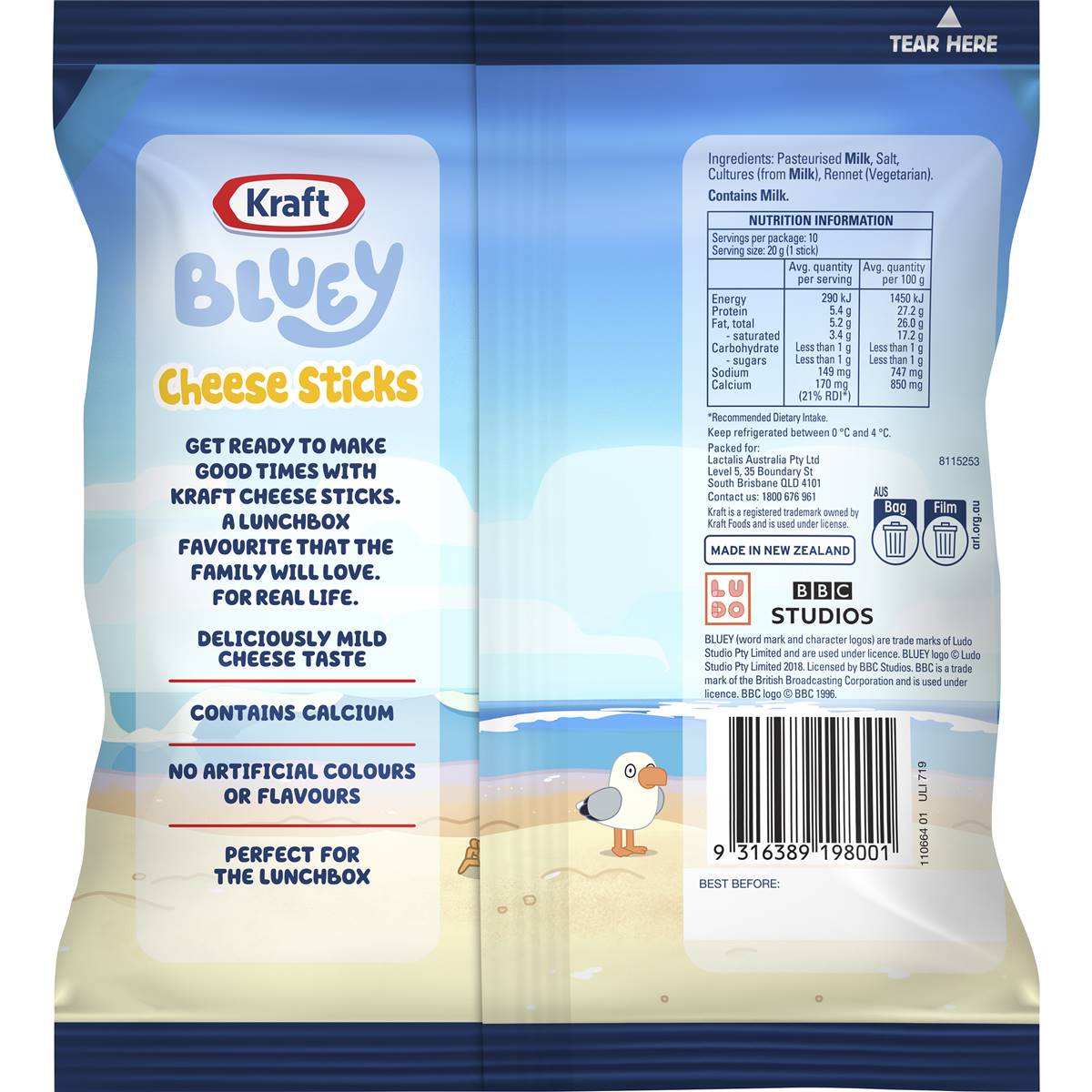 Kraft Bluey Mild Cheese Sticks 10 Pack Woolworths