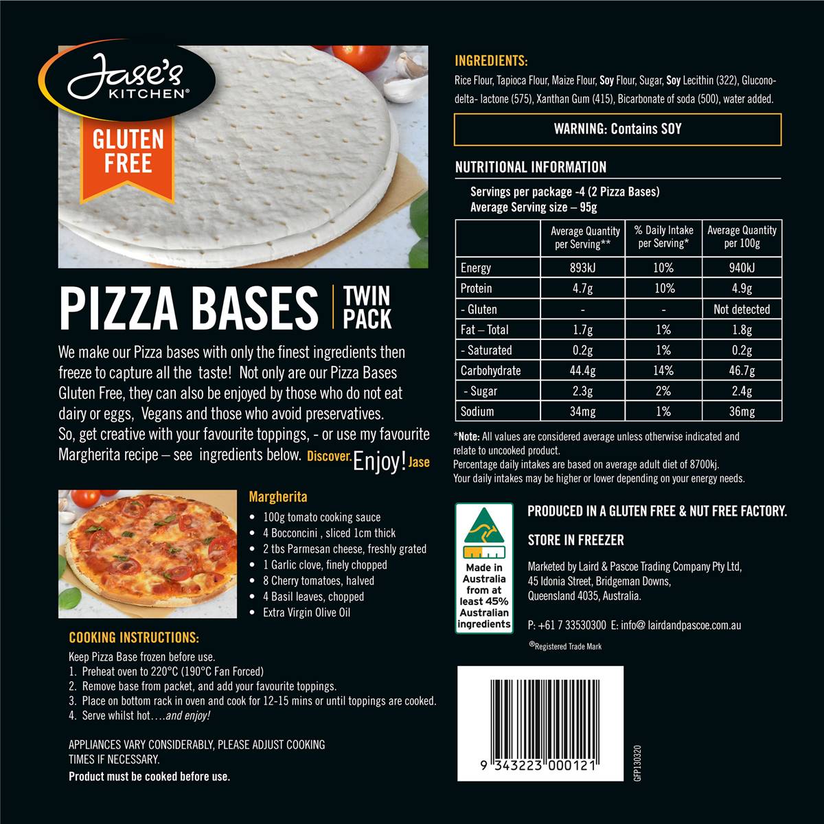 Jase's Kitchen Frozen Pizza Base Gluten Free 2 Pack Woolworths