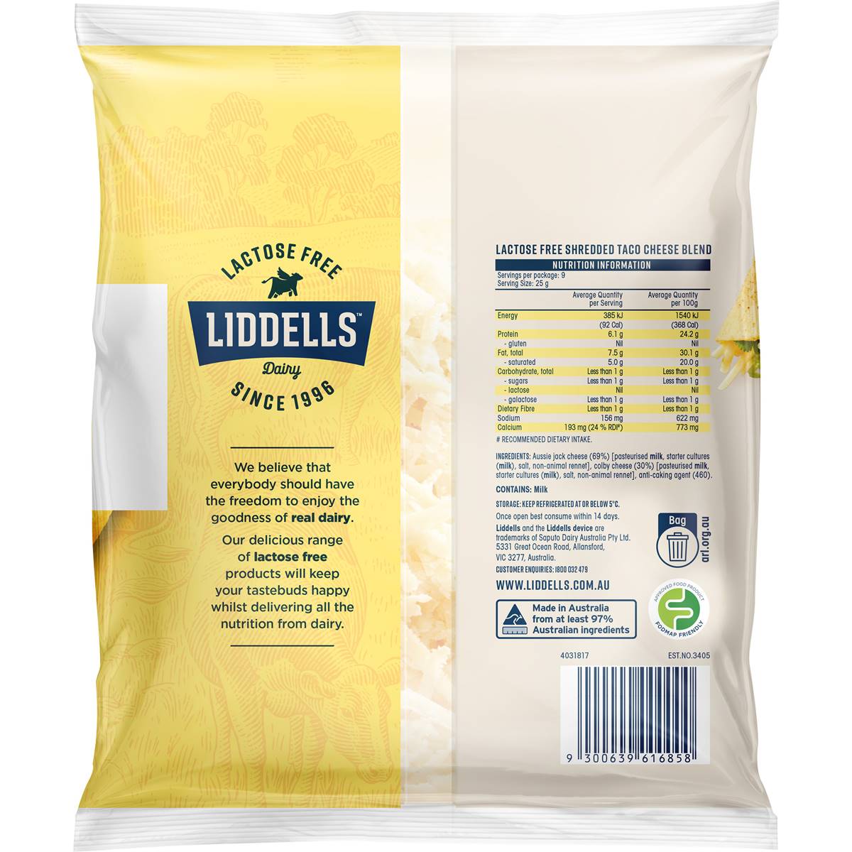 Liddells Lactose Free Taco Blend Cheese 225g Woolworths