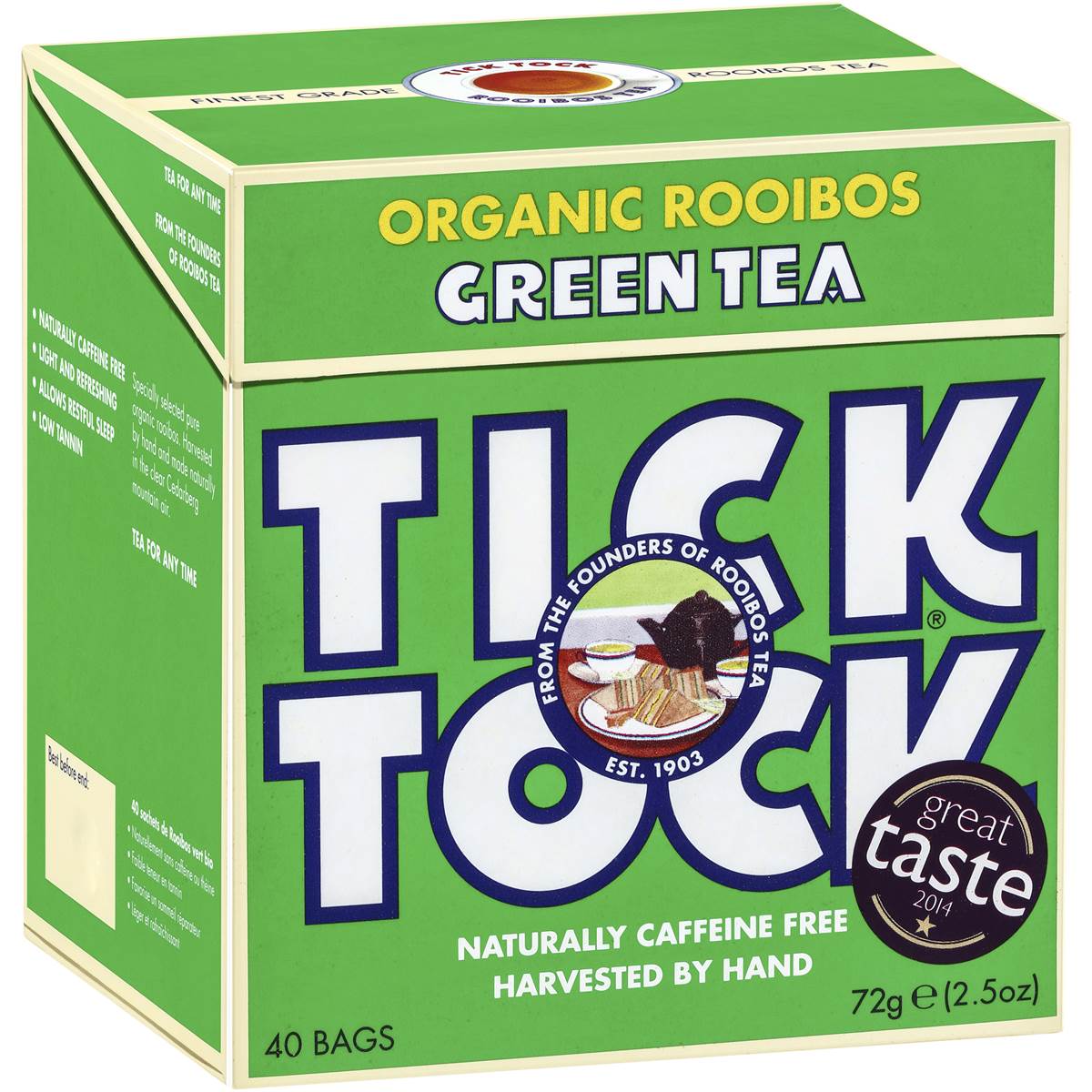 Tick Tock Organic Rooibos Green Tea 40 Pack 100g | Woolworths