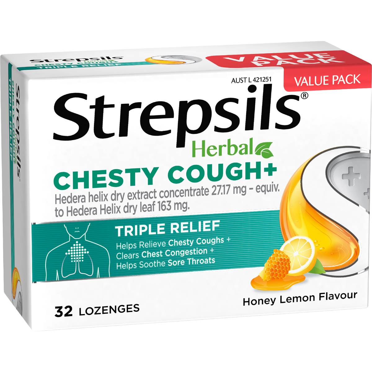 Strepsils Herbal Chesty Cough Triple Relief Lozenges 32 pack