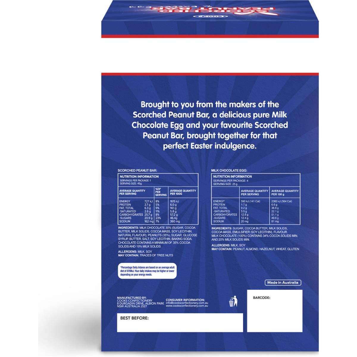 Scorched Peanut Bar With Milk Chocolate Easter Egg 145g Woolworths