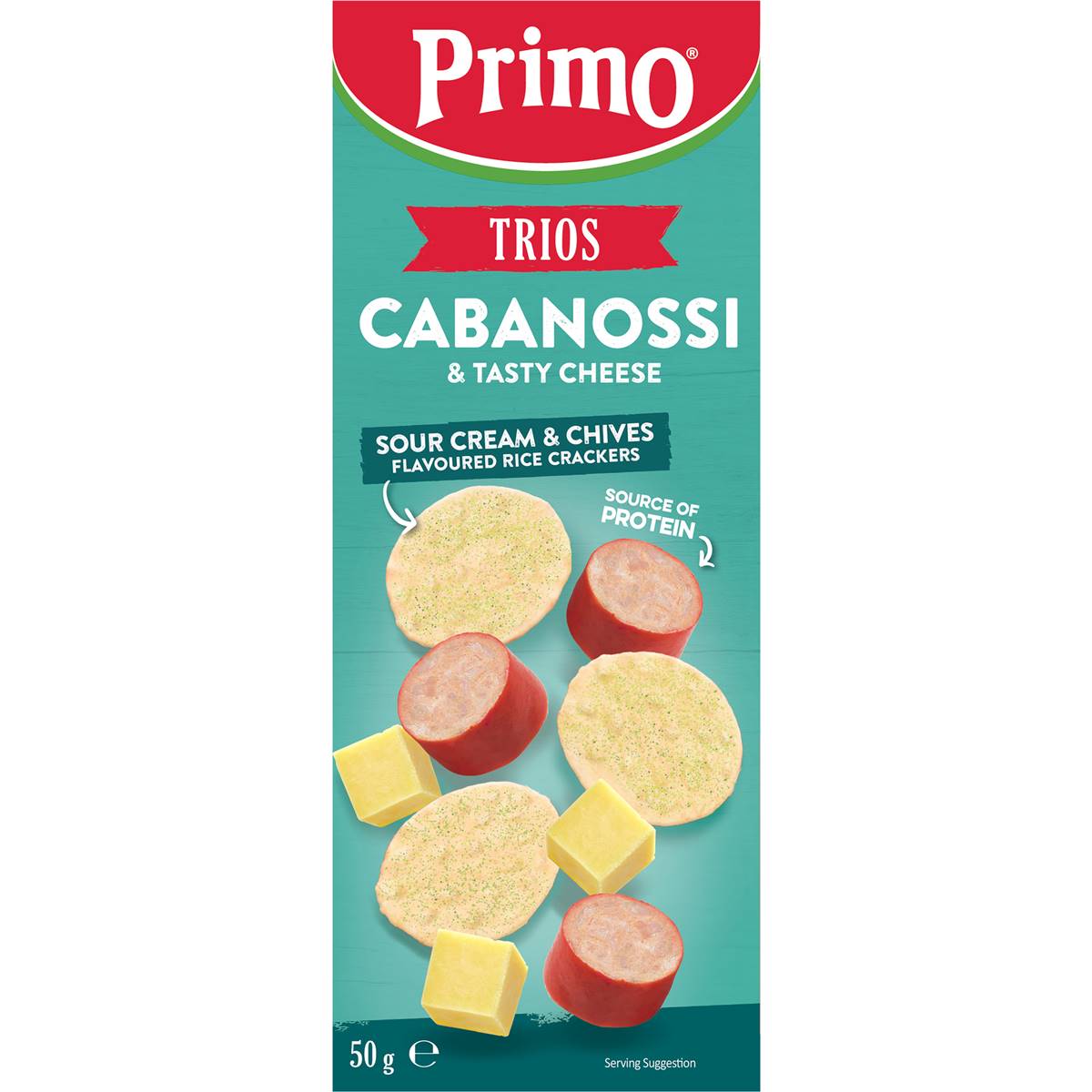 Primo Trios Cabanossi Tasty Cheese Sour Cream & Chives Crackers 50g