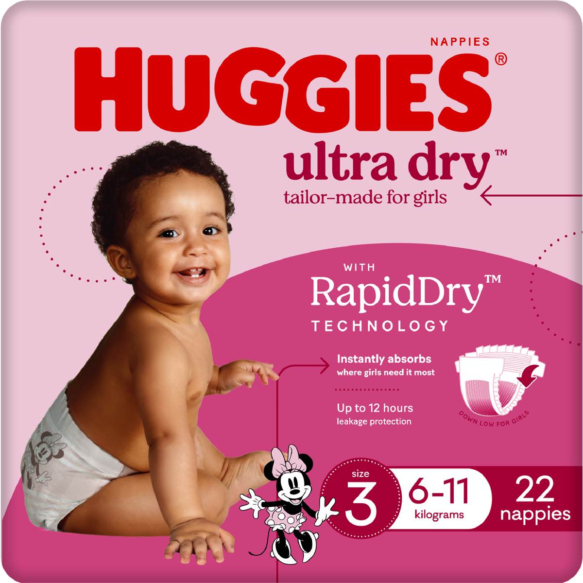 Huggies Ultra Dry Nappies Crawler 611kg Girl 22pk Convenience Woolworths
