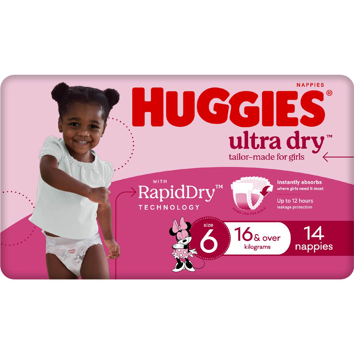 Huggies Nappies Ultra Dry Junior Girls 14pk Woolworths