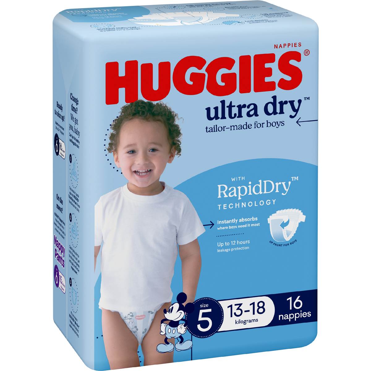 Huggies Ultra Dry Nappies Walker 1318kg Boy 16pk convenience Woolworths