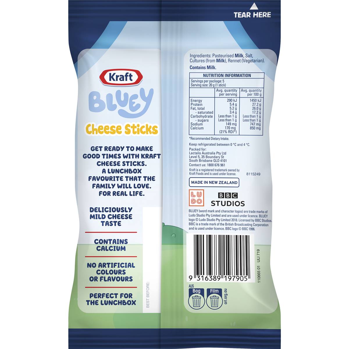 Kraft Bluey Mild Cheese Sticks 5 Pack Woolworths