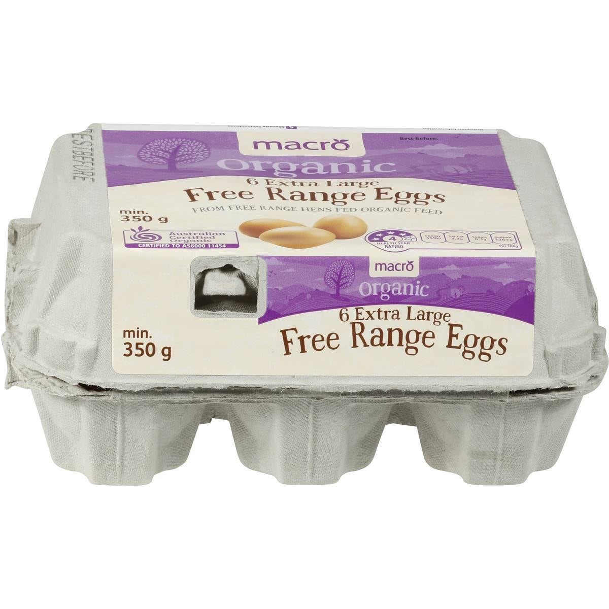 Macro 6 Extra Large Organic Free Range Eggs 350g Woolworths