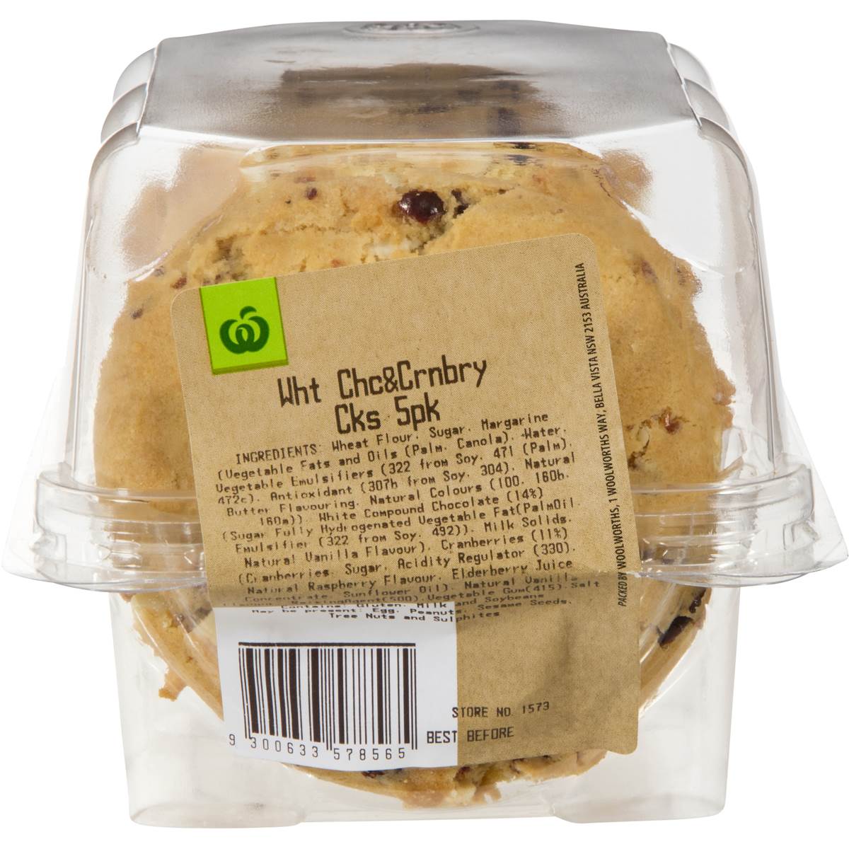 Woolworths Cookie Cranberry & White Chocolate 5pk 290g Woolworths