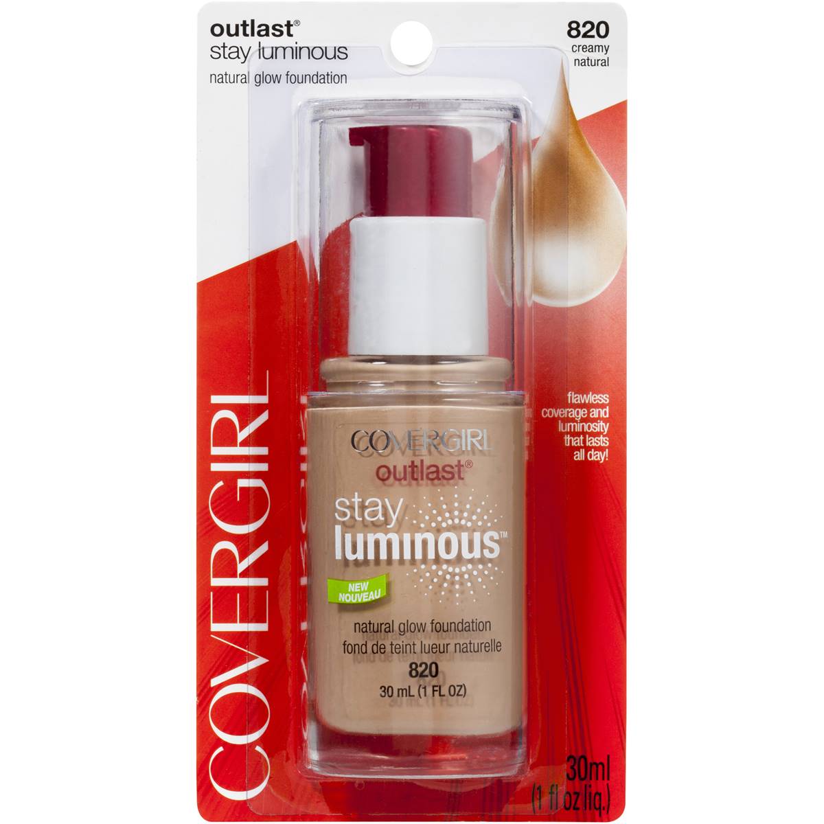 Covergirl Outlast Stay Luminious Foundation 820 Creamy Natural 30ml ...