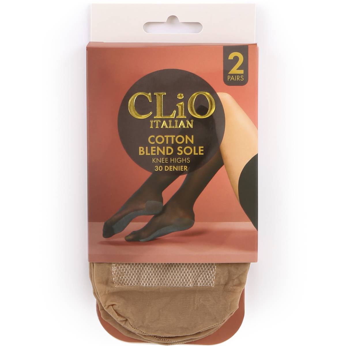 Clio Italian Cotton Sole Knee High Tights Natural One Size