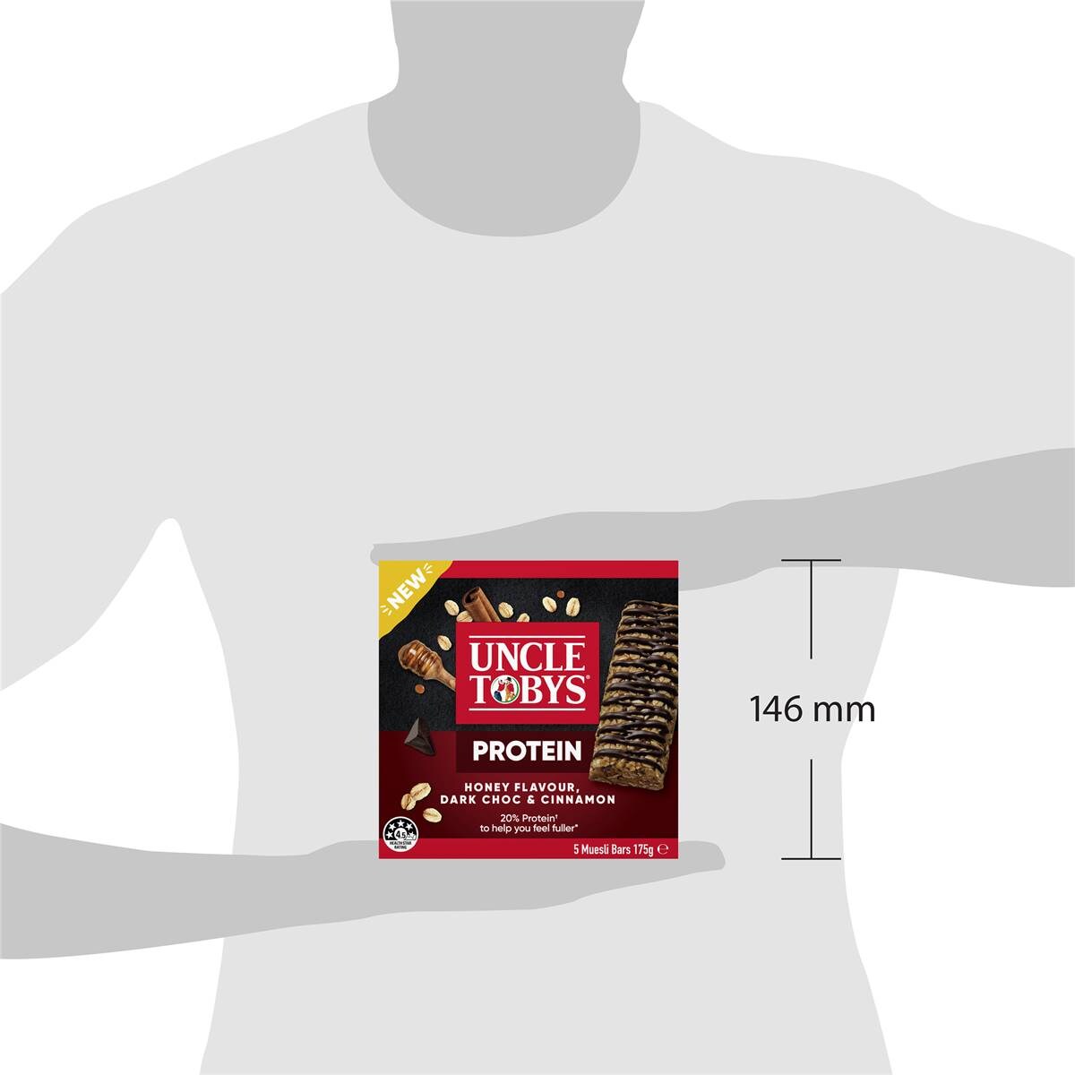 Uncle Tobys Protein Muesli Bar Honey Flavour Dark Choc Cinnamon 175g