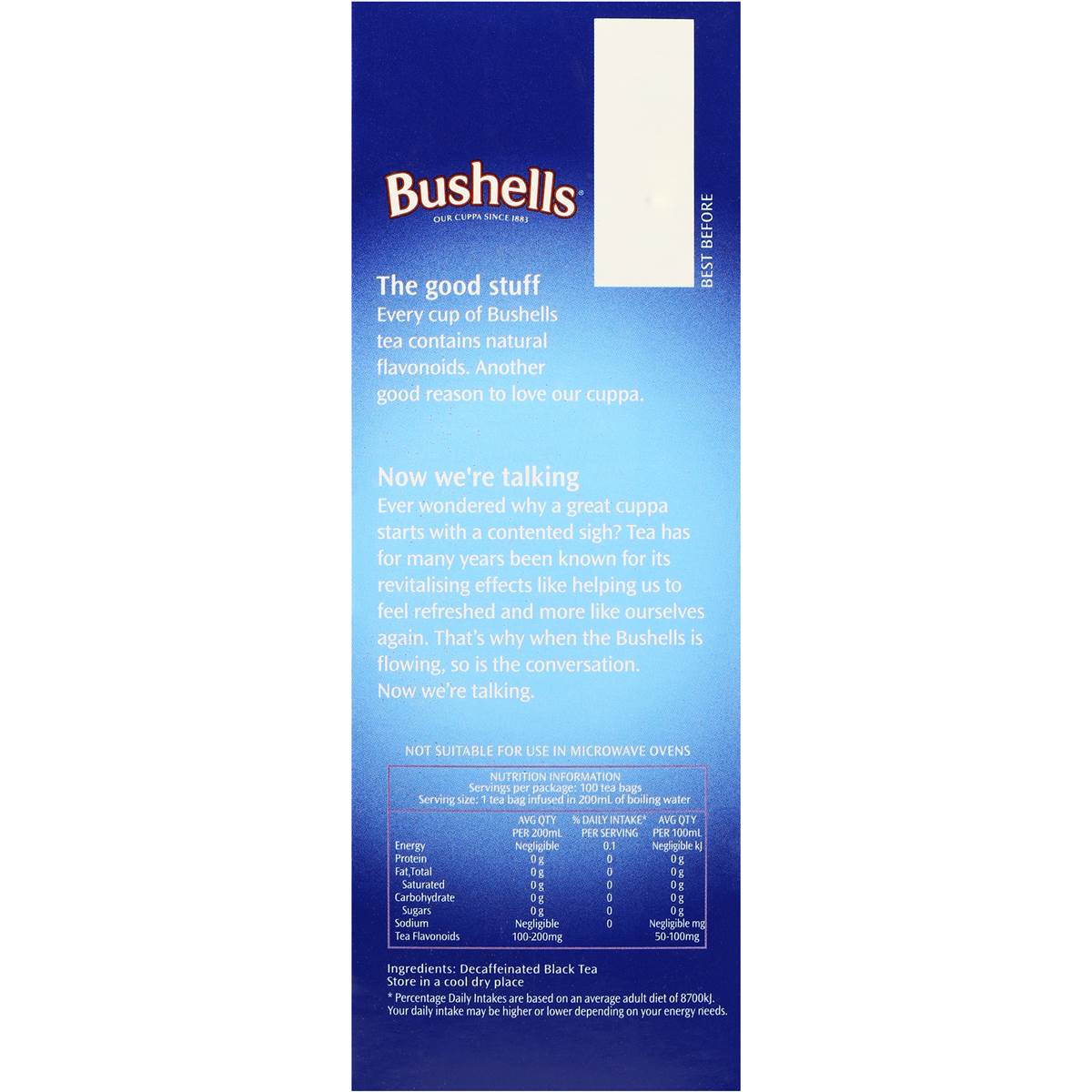 Bushells Black Tea Evening Decaffeinated 100 Pack Woolworths