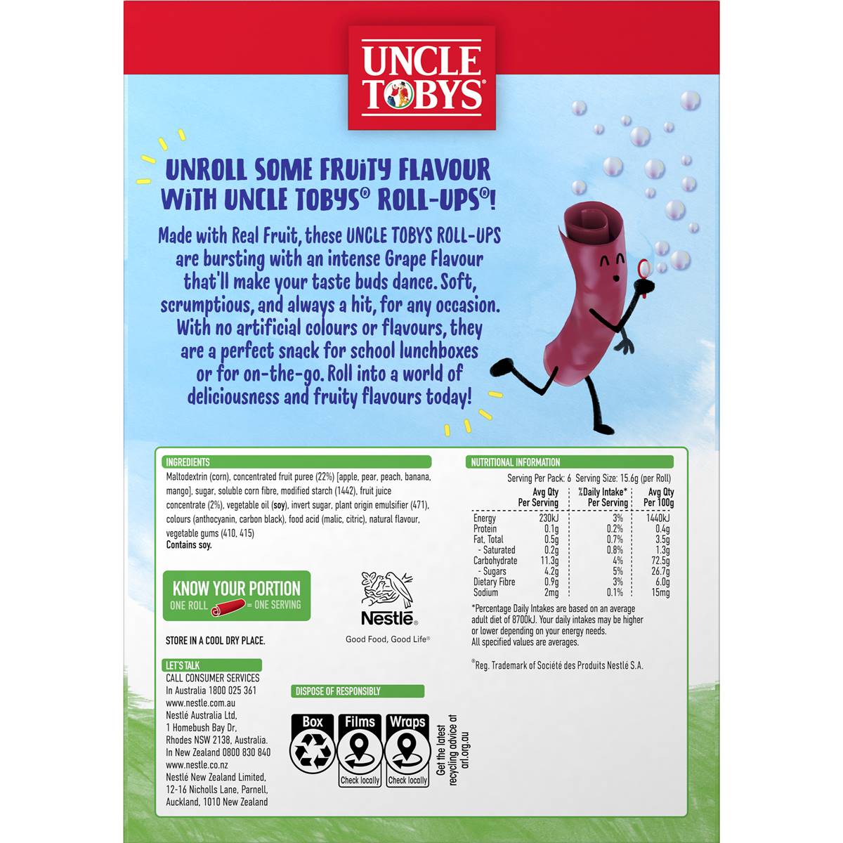 Uncle Tobys Rollups Groovy Grape 6 Pack Woolworths