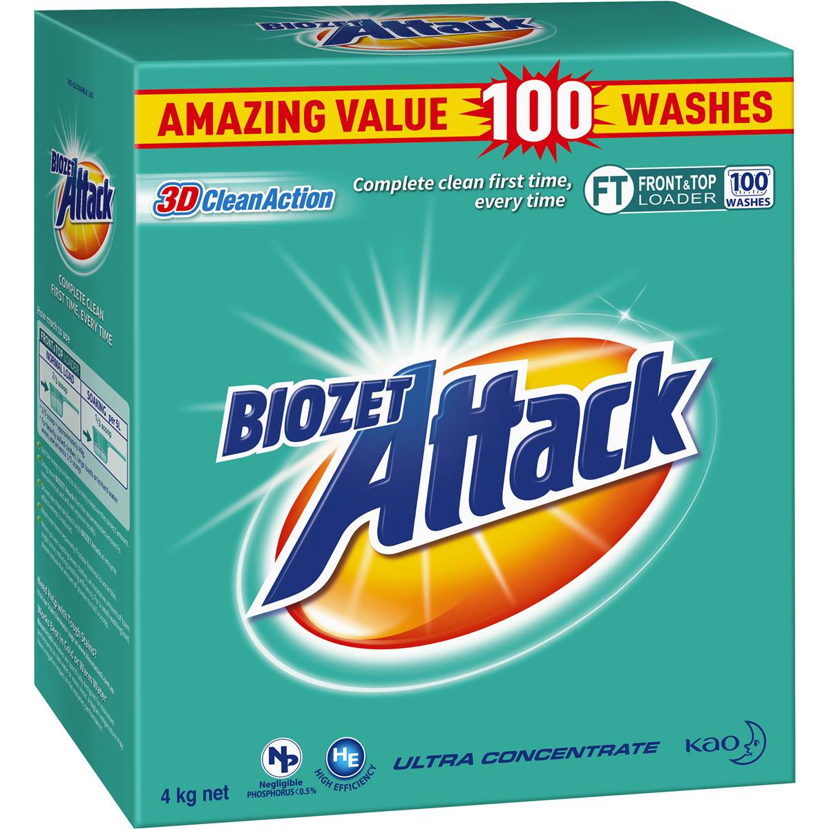 Biozet Attack Front & Top Loader Laundry Powder 4kg Woolworths