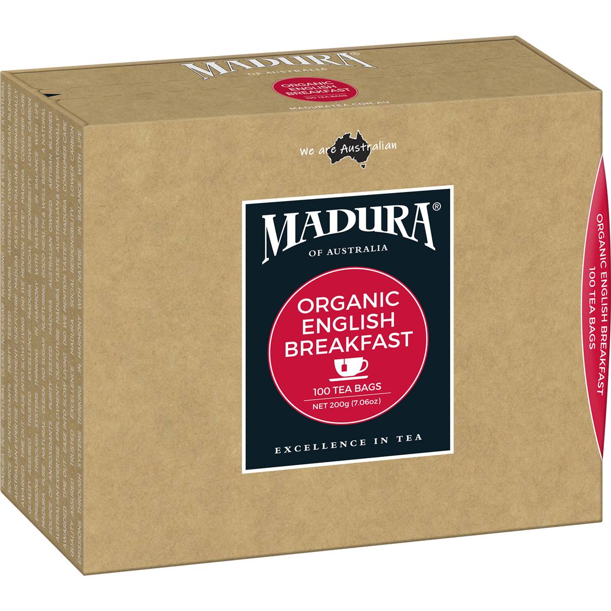 Madura Organic English Breakfast Tea Bags 100ea Woolworths