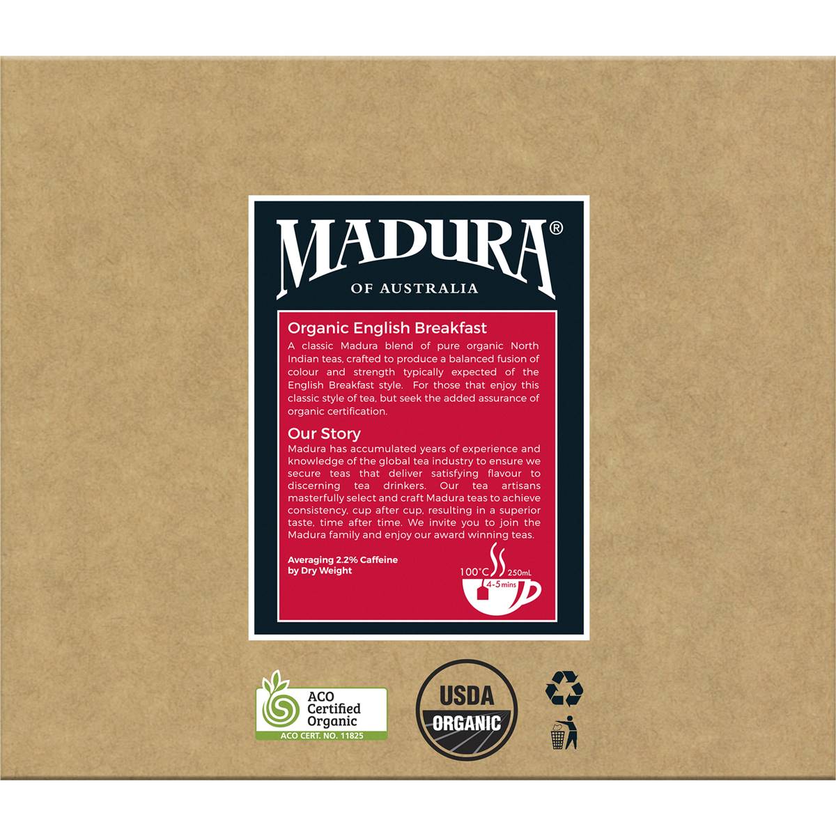 Madura Organic English Breakfast Tea Bags 100ea Woolworths