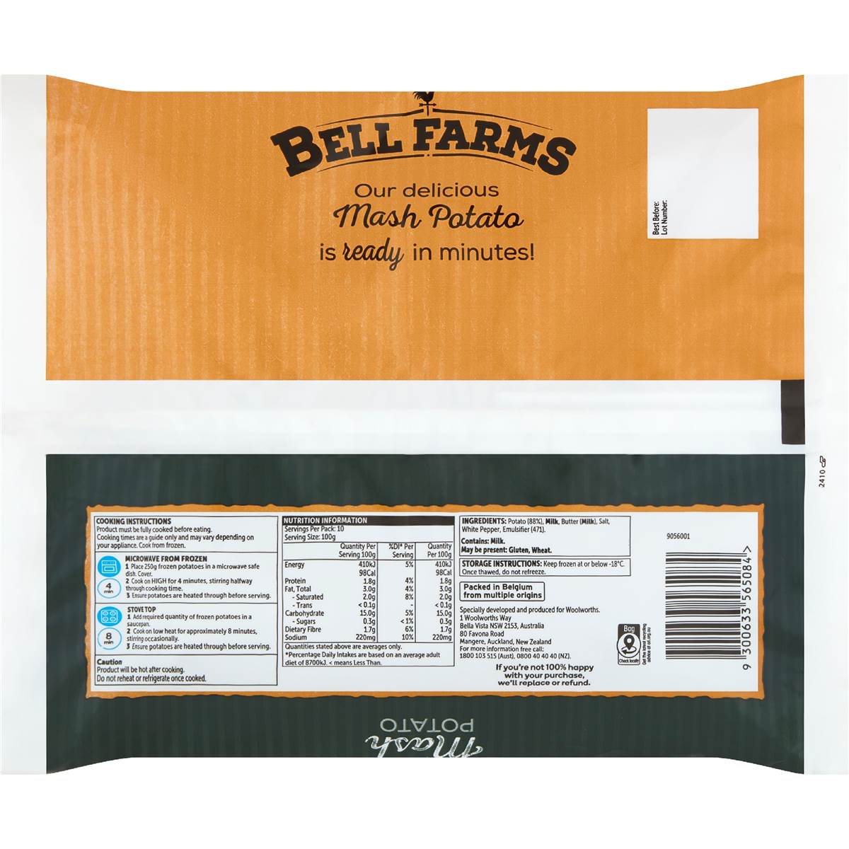 Bell Farms Frozen Mash Potato 1kg Woolworths