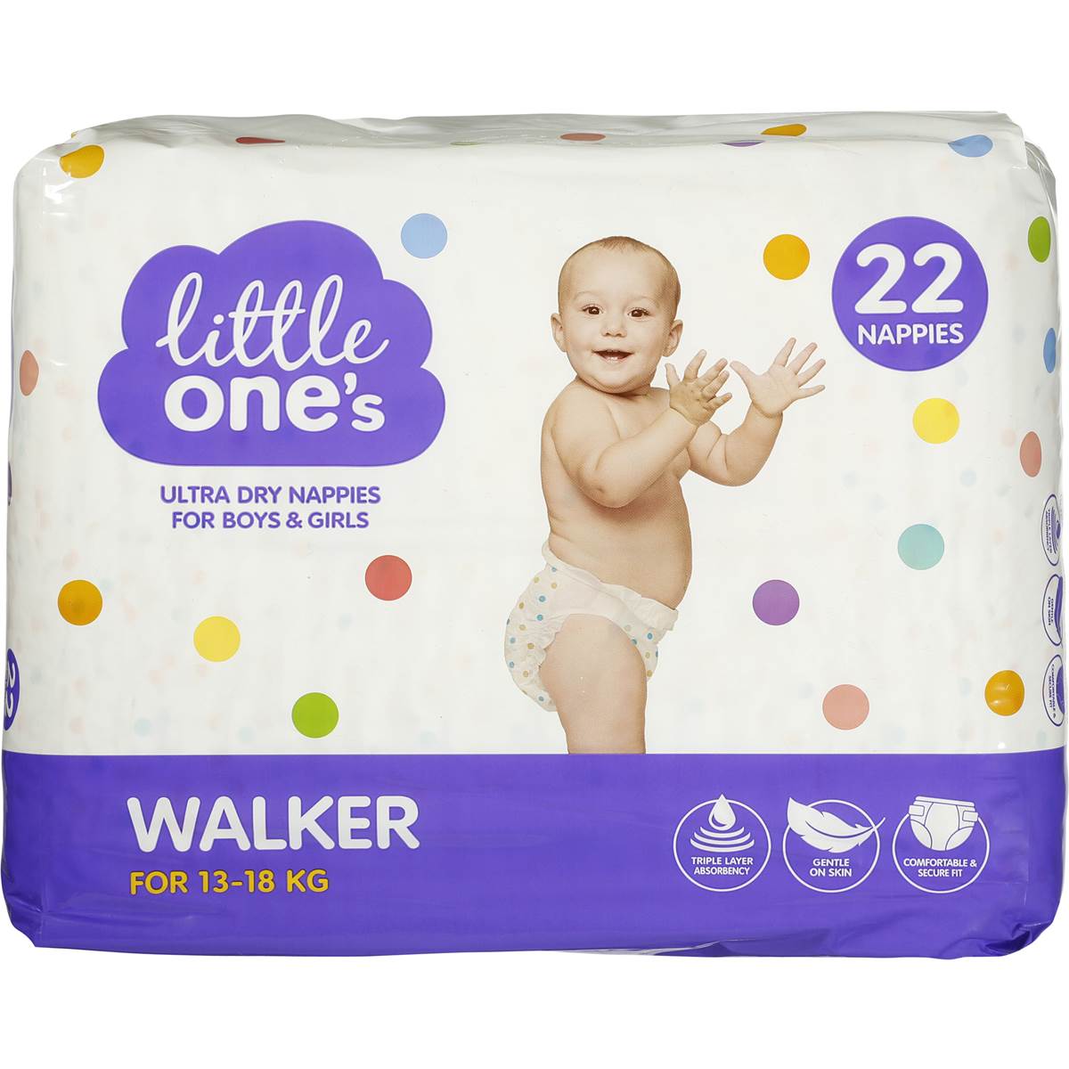 Little One's Ultra Dry Nappies Walker 13-18kg Boys & Girls 22 Pack ...