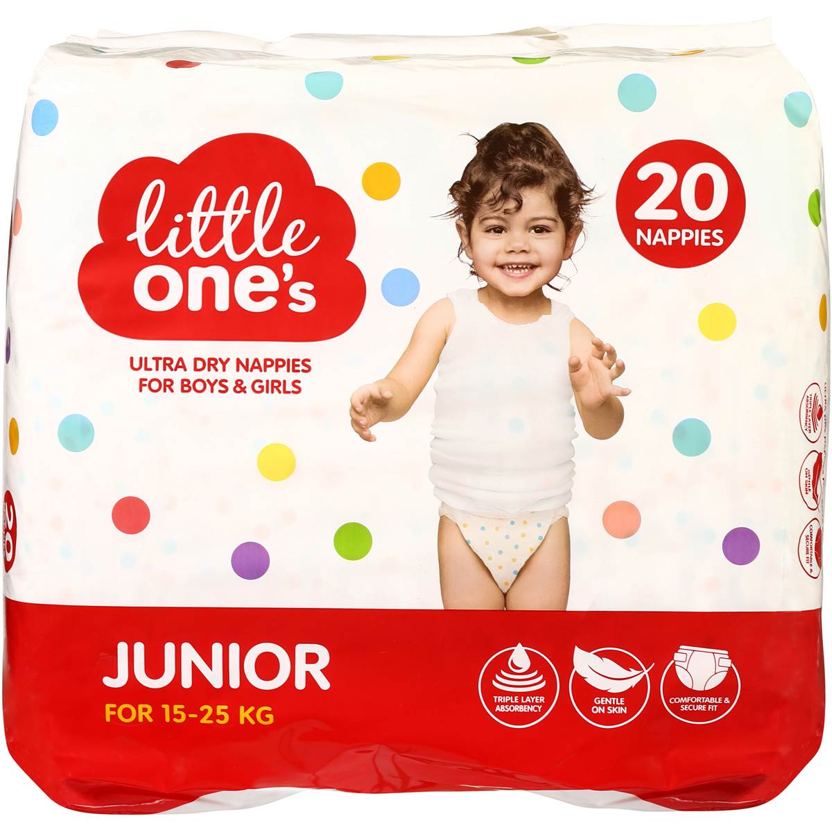 Little One's Ultra Dry Nappies Junior 1525kg Boys & Girls 20 Pack