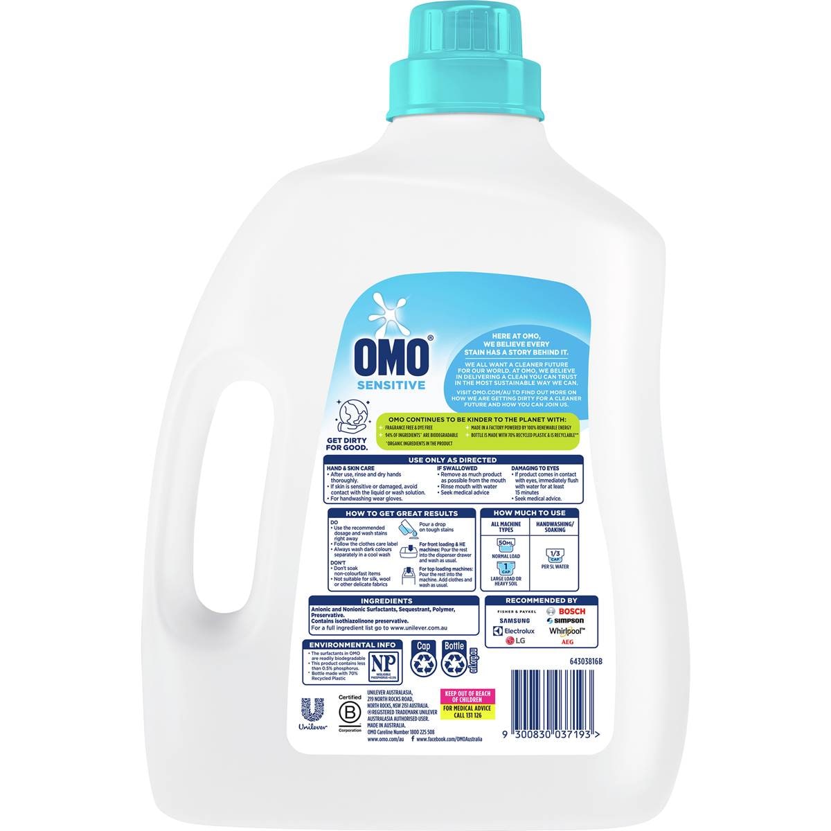 Omo Sensitive Liquid Detergent Front & Top Loader 4l Woolworths