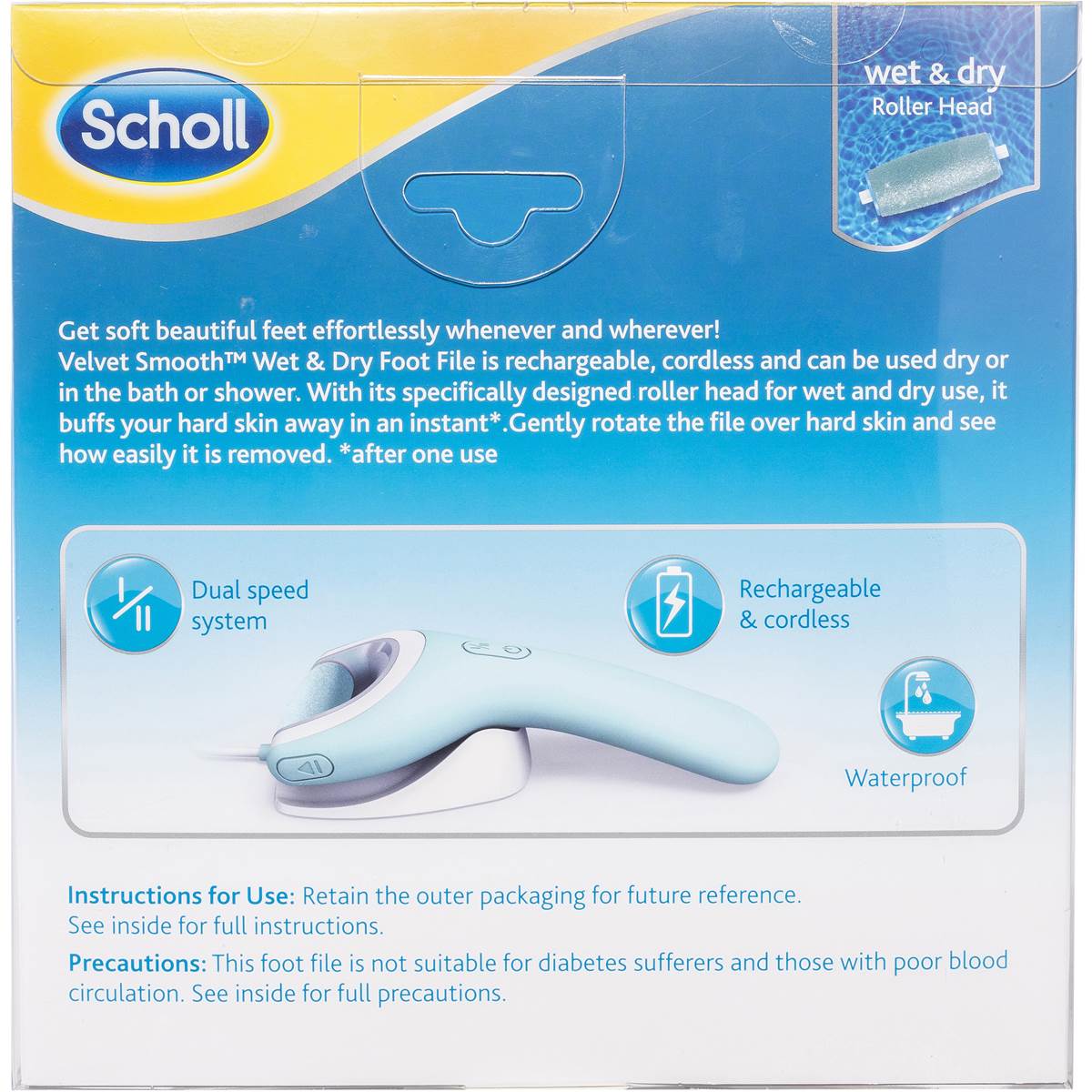 Scholl Velvet Smooth Wet & Dry Rechargeable Foot File Each Woolworths