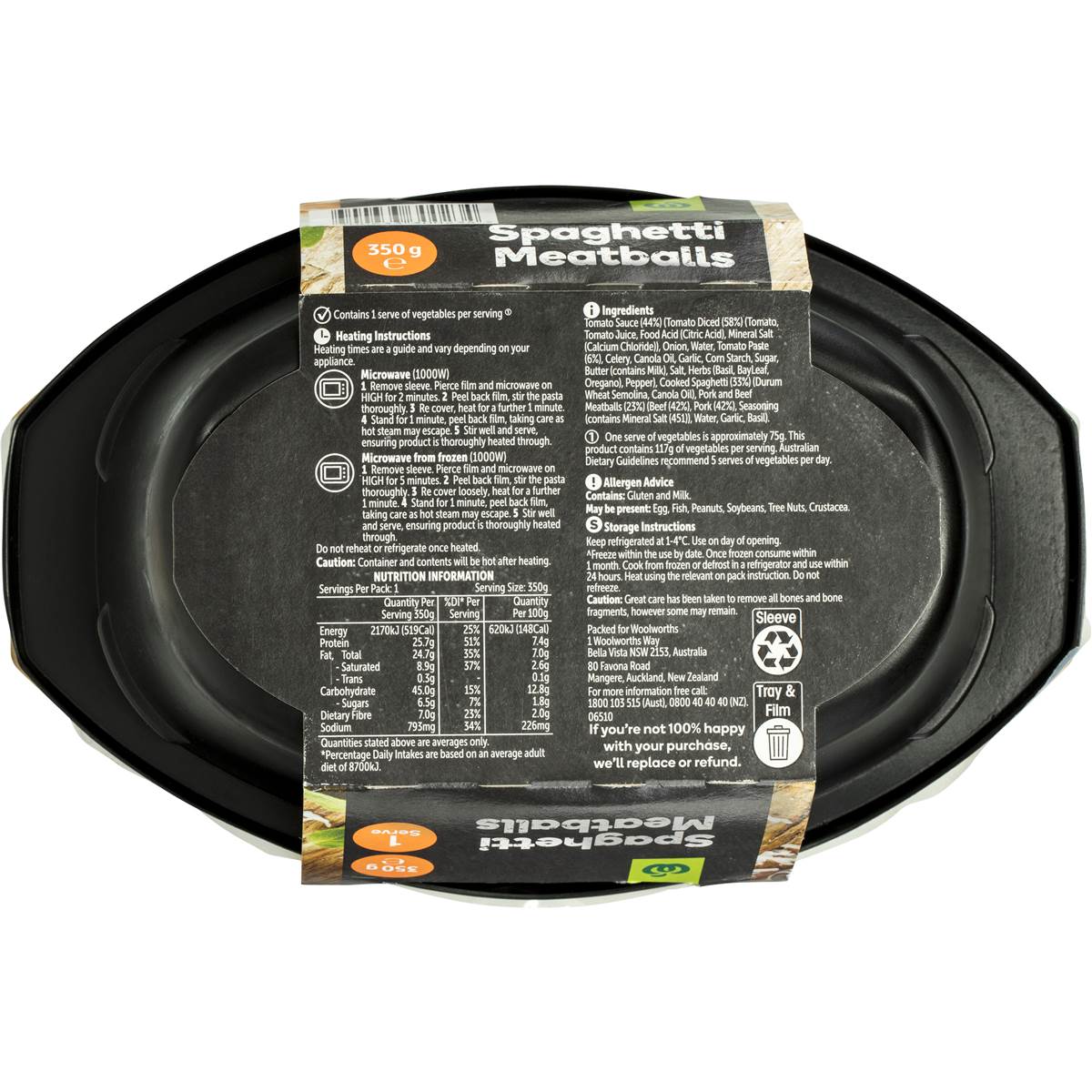 Woolworths Spaghetti & Meatballs Chilled Meal 350g Woolworths