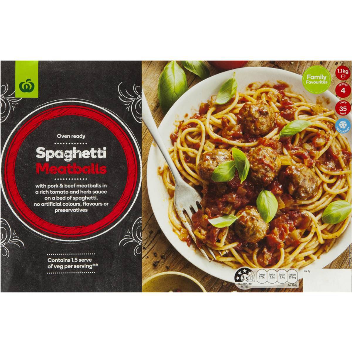 Woolworths Spaghetti & Meatballs 1.1kg Woolworths