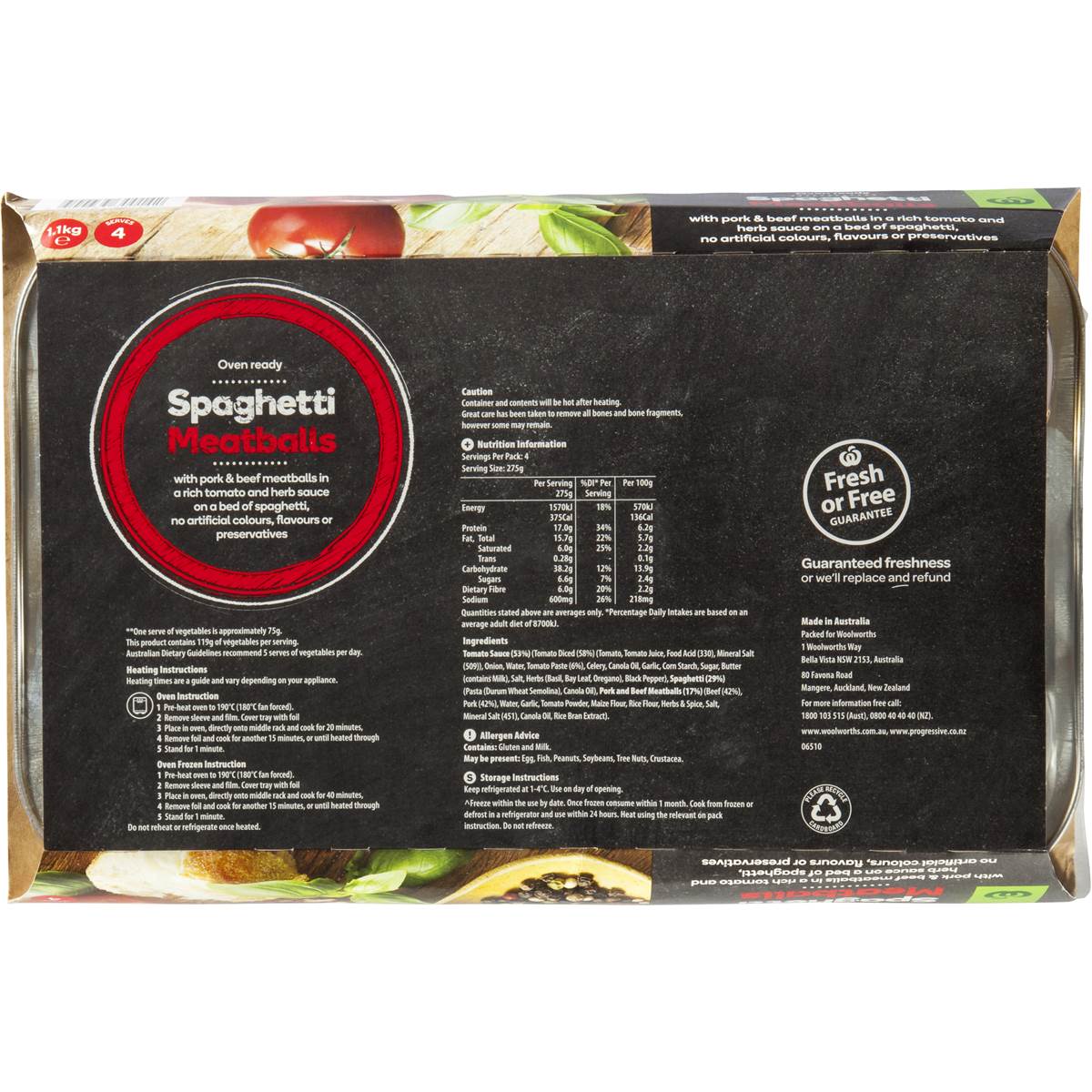 Woolworths Spaghetti & Meatballs 1.1kg Woolworths