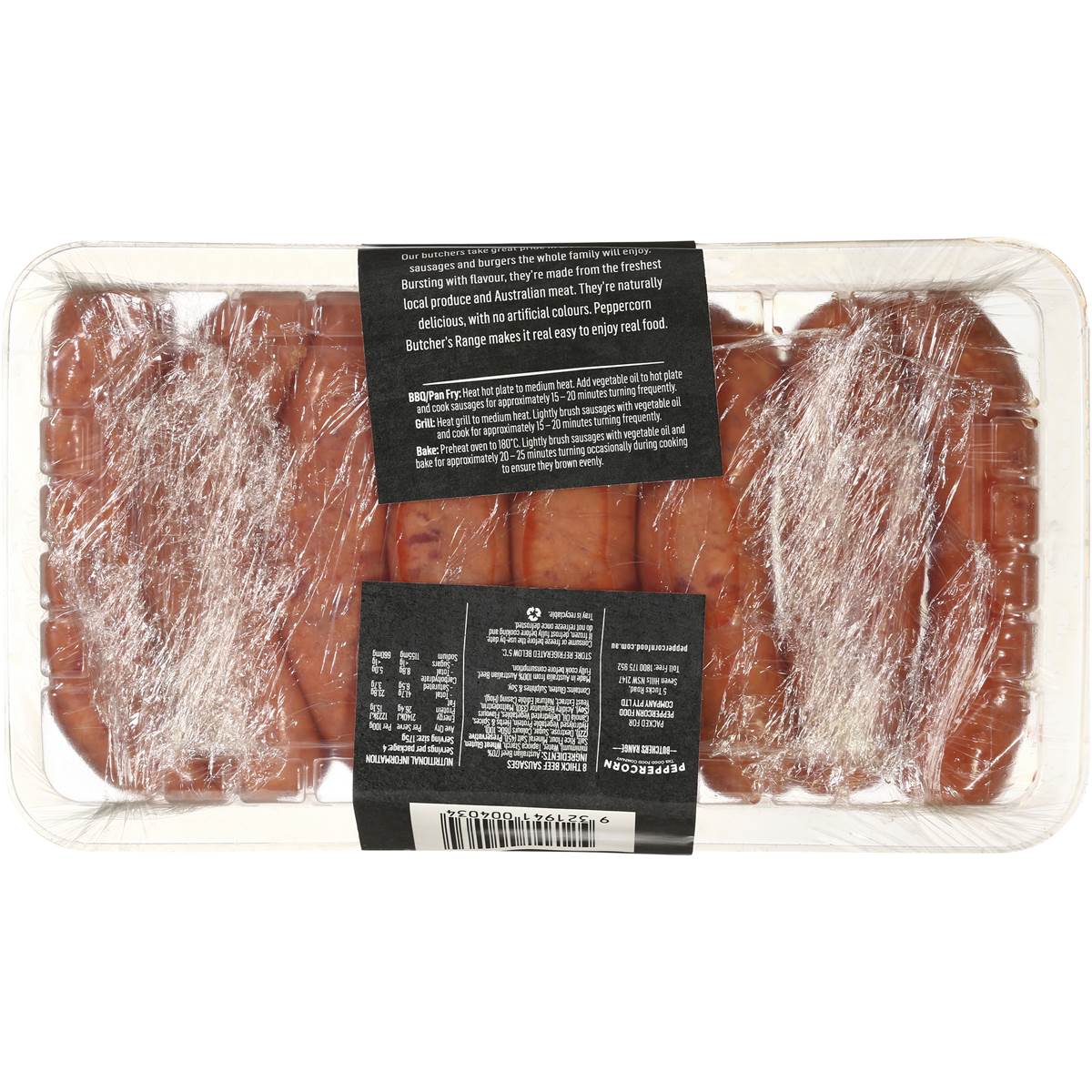 Peppercorn Butcher Beef Sausage Thick 8pk 700g Woolworths