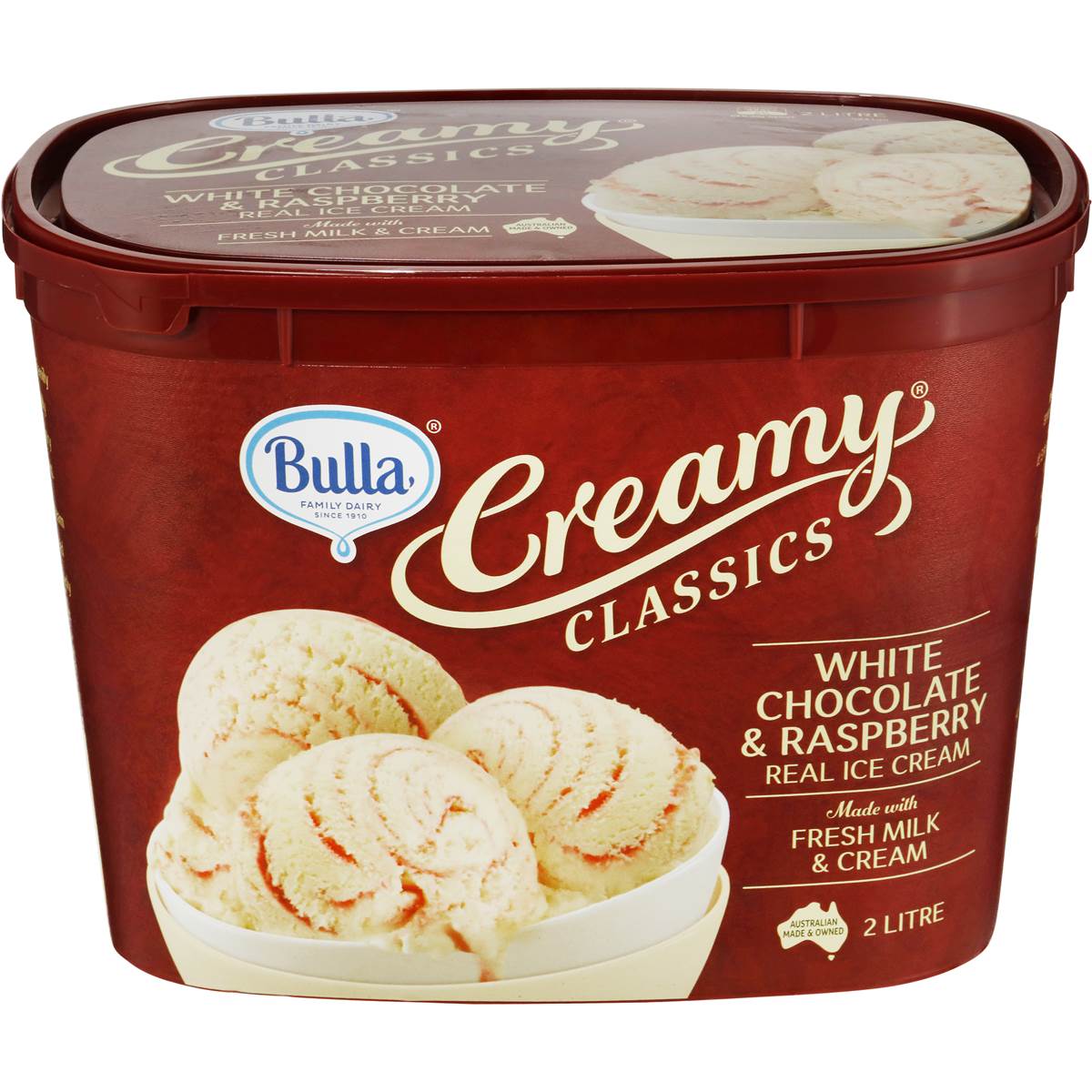 Bulla Creamy Classics Ice Cream White Chocolate & Raspberry 2l Tub