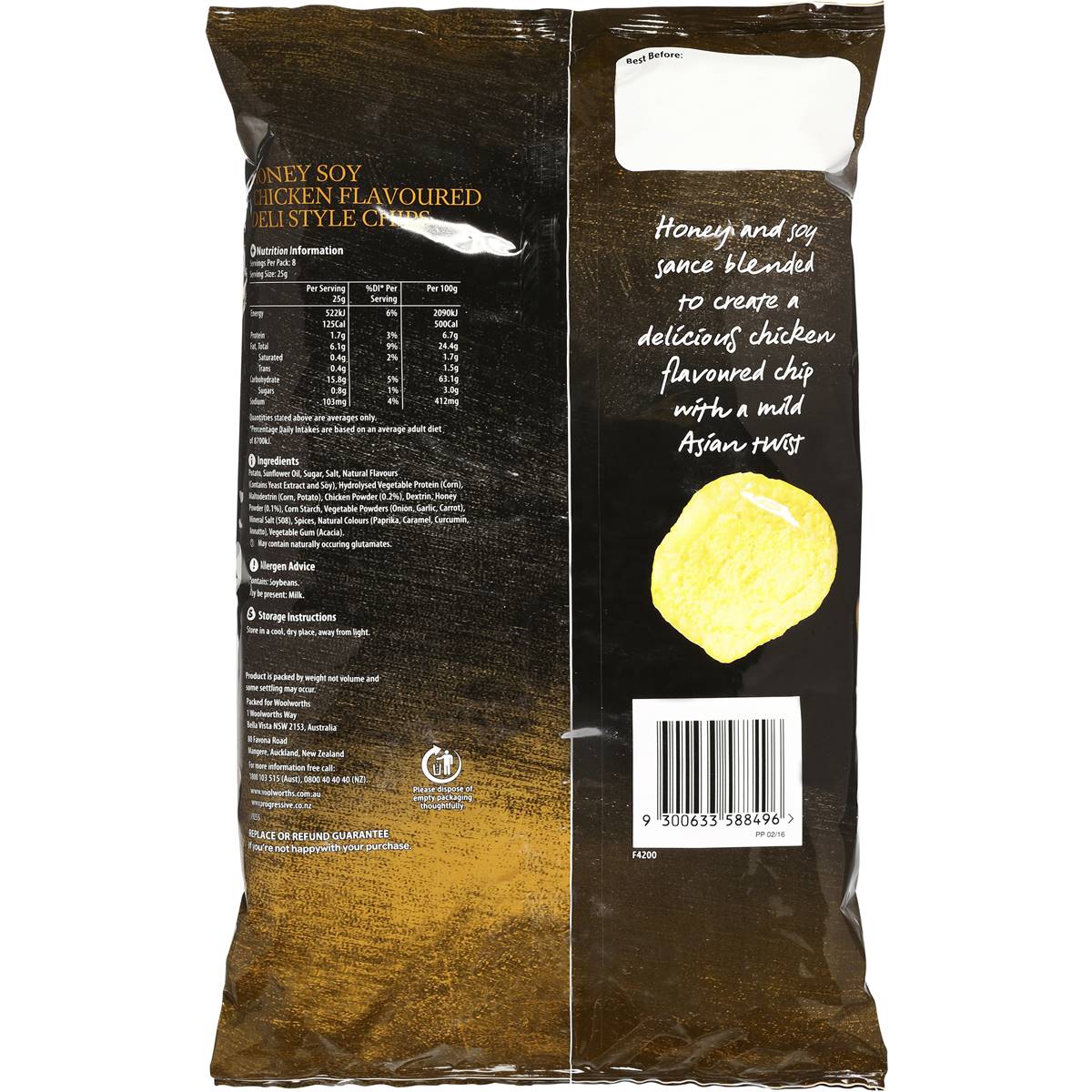 Woolworths Deli Style Chips Honey Soy Chicken 200g Woolworths
