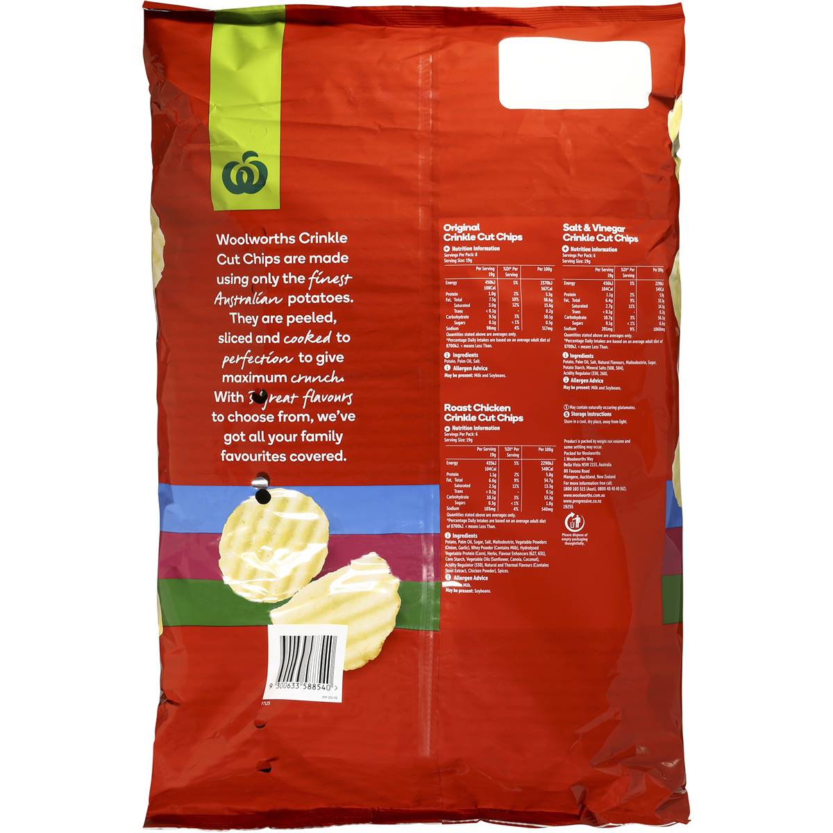 Woolworths Chips Crinkle Cut 20pk 380g Woolworths