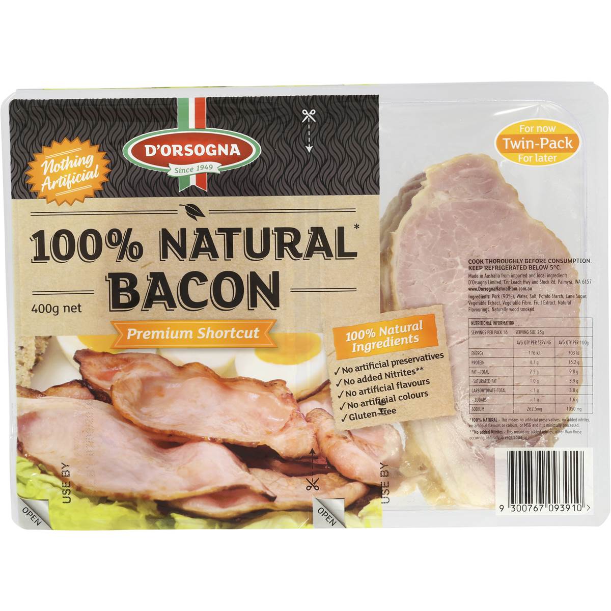 D'orsogna 100 Natural Shortcut Bacon Shortcut Bacon 400g Woolworths