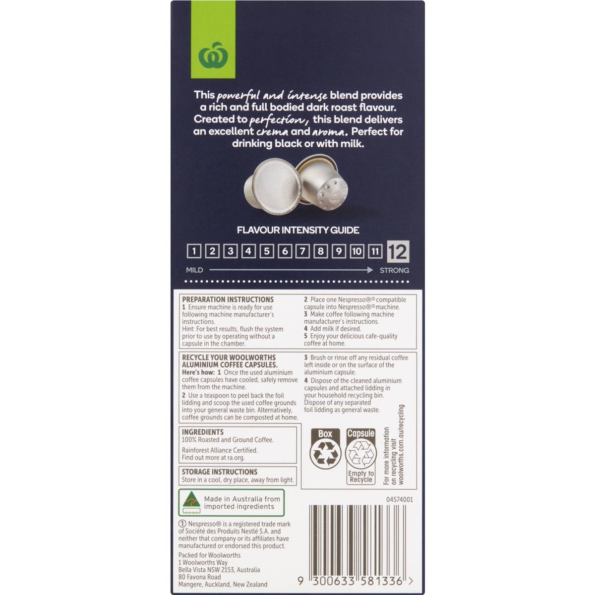 Woolworths Nespresso Compatible Coffee Capsules Intense 10 Pack Woolworths