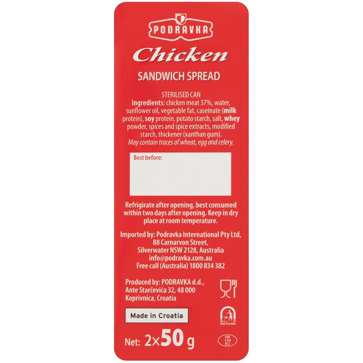 Podravka Sandwich Spread Chicken 100g Woolworths
