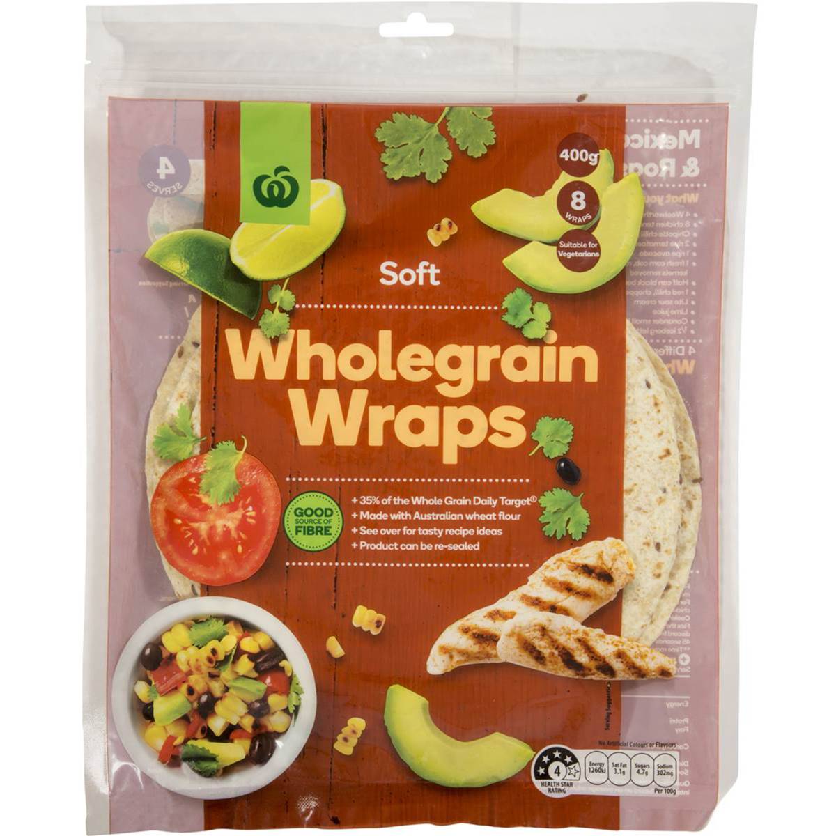 Woolworths Soft Wraps Wholegrain 8 Pack Woolworths